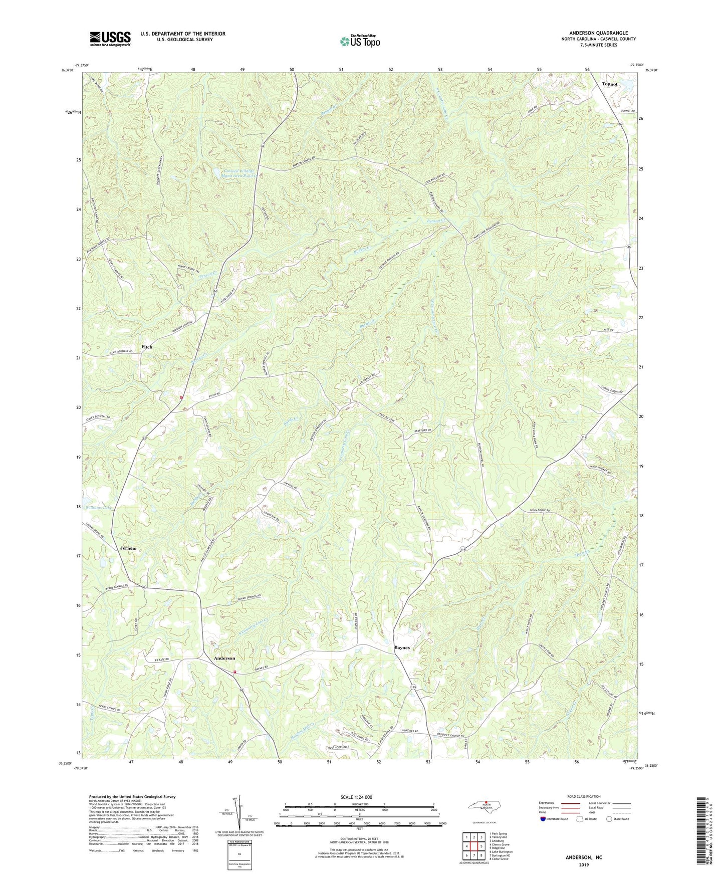 Anderson North Carolina US Topo Map Image
