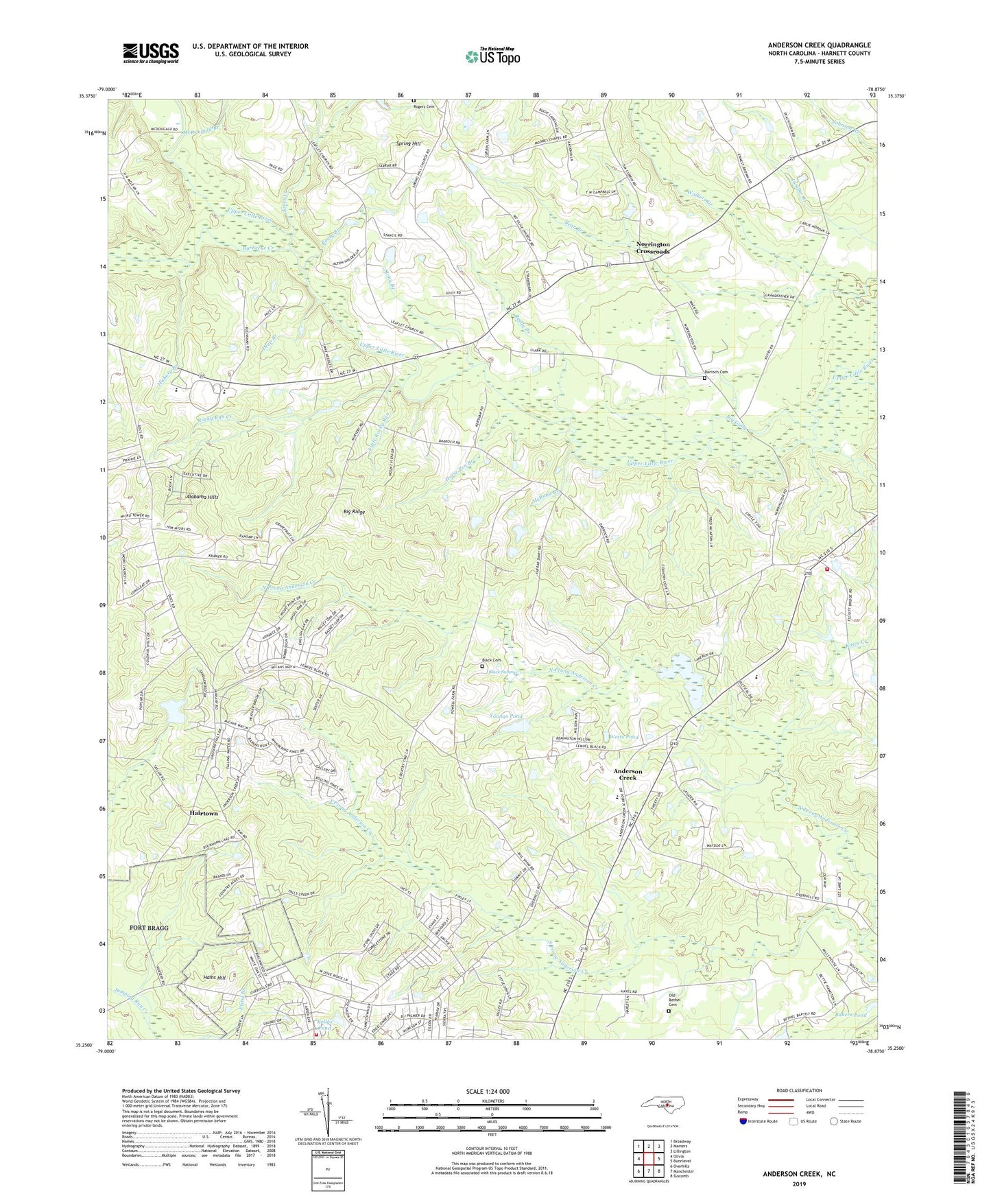 Anderson Creek North Carolina US Topo Map Image