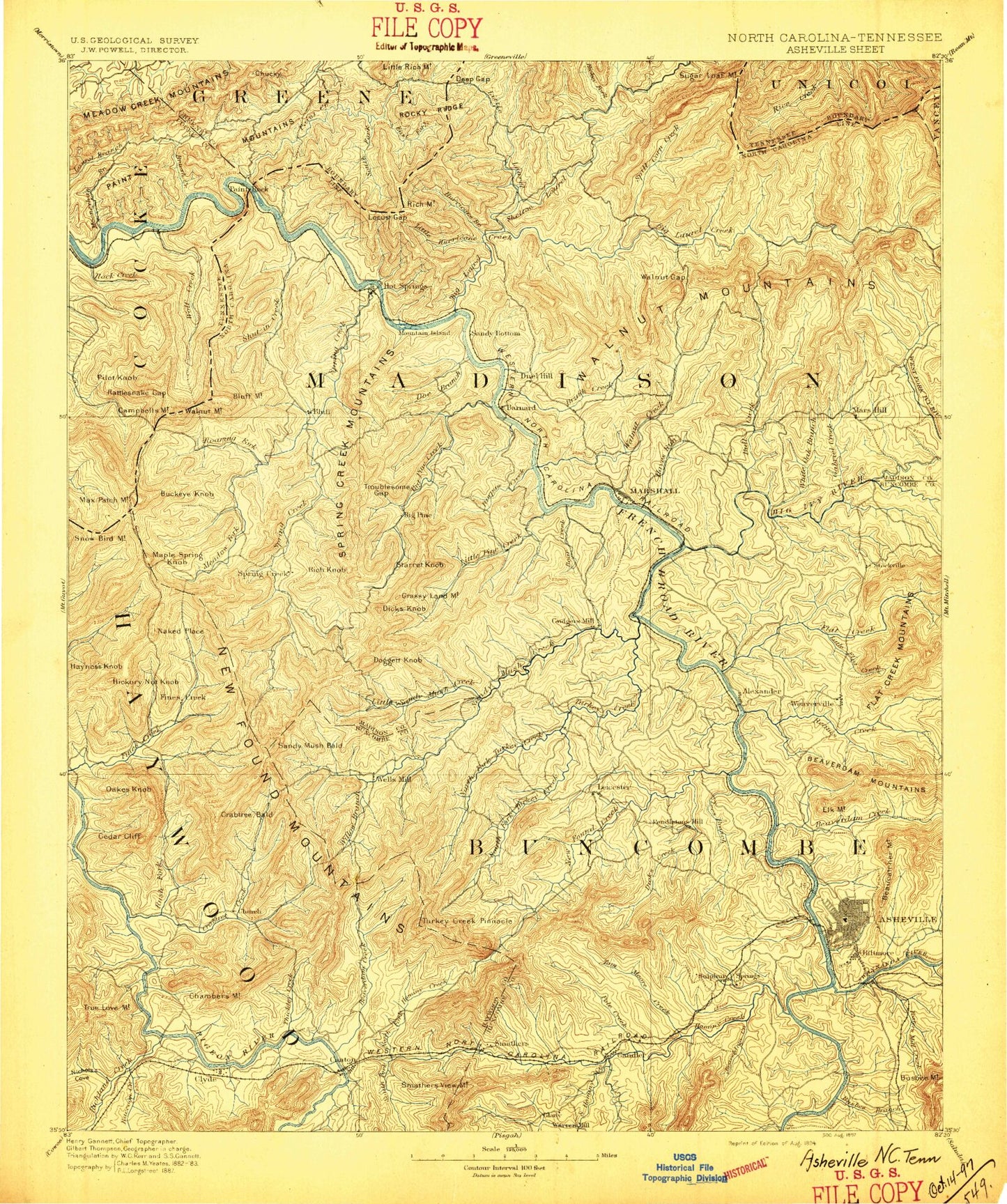Historic 1894 Asheville North Carolina 30'x30' Topo Map Image