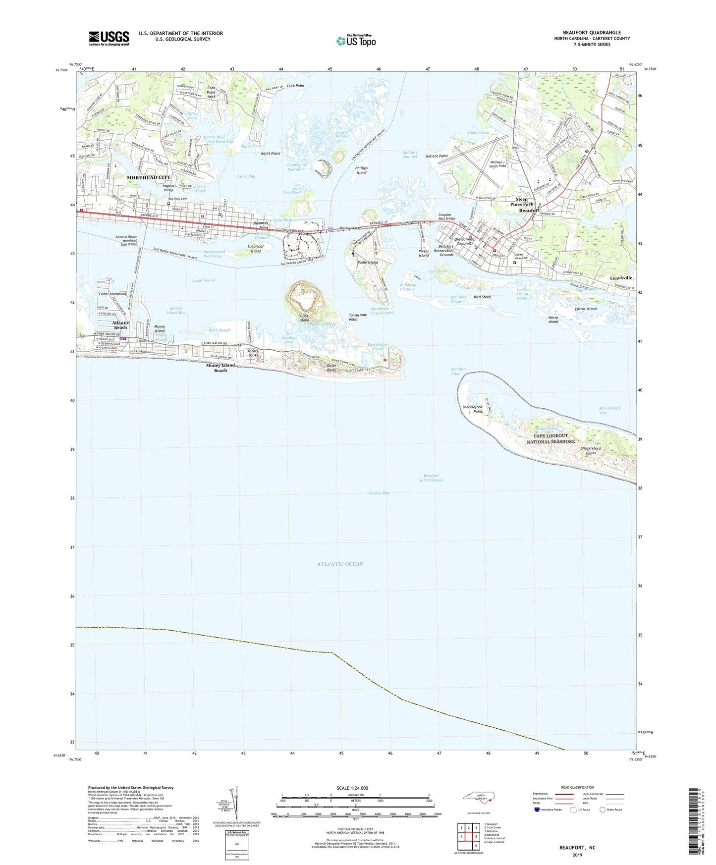 Beaufort North Carolina US Topo Map Image
