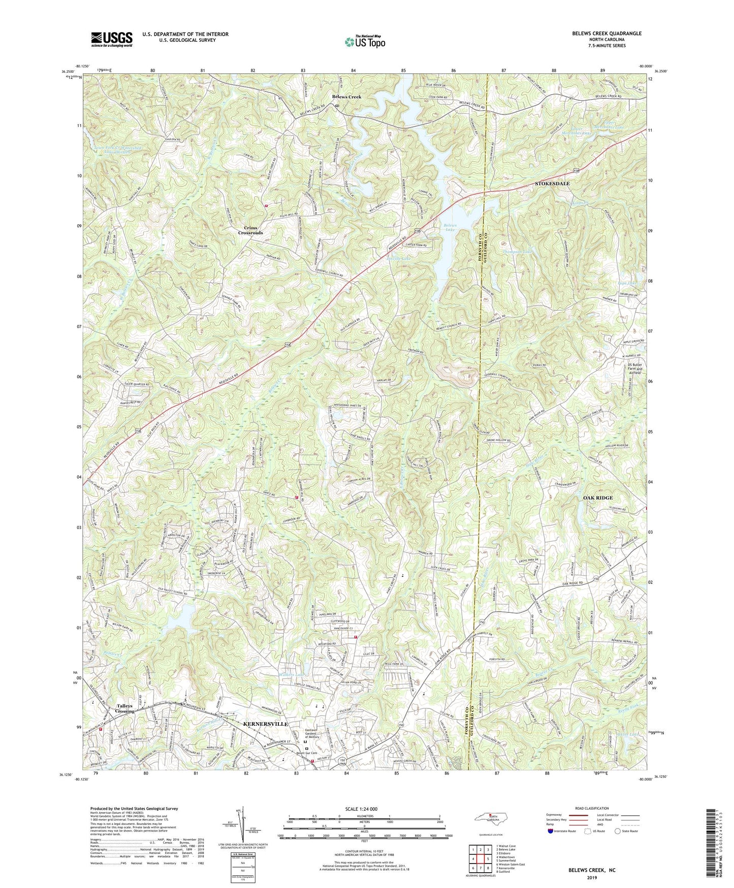 Belews Creek North Carolina US Topo Map Image