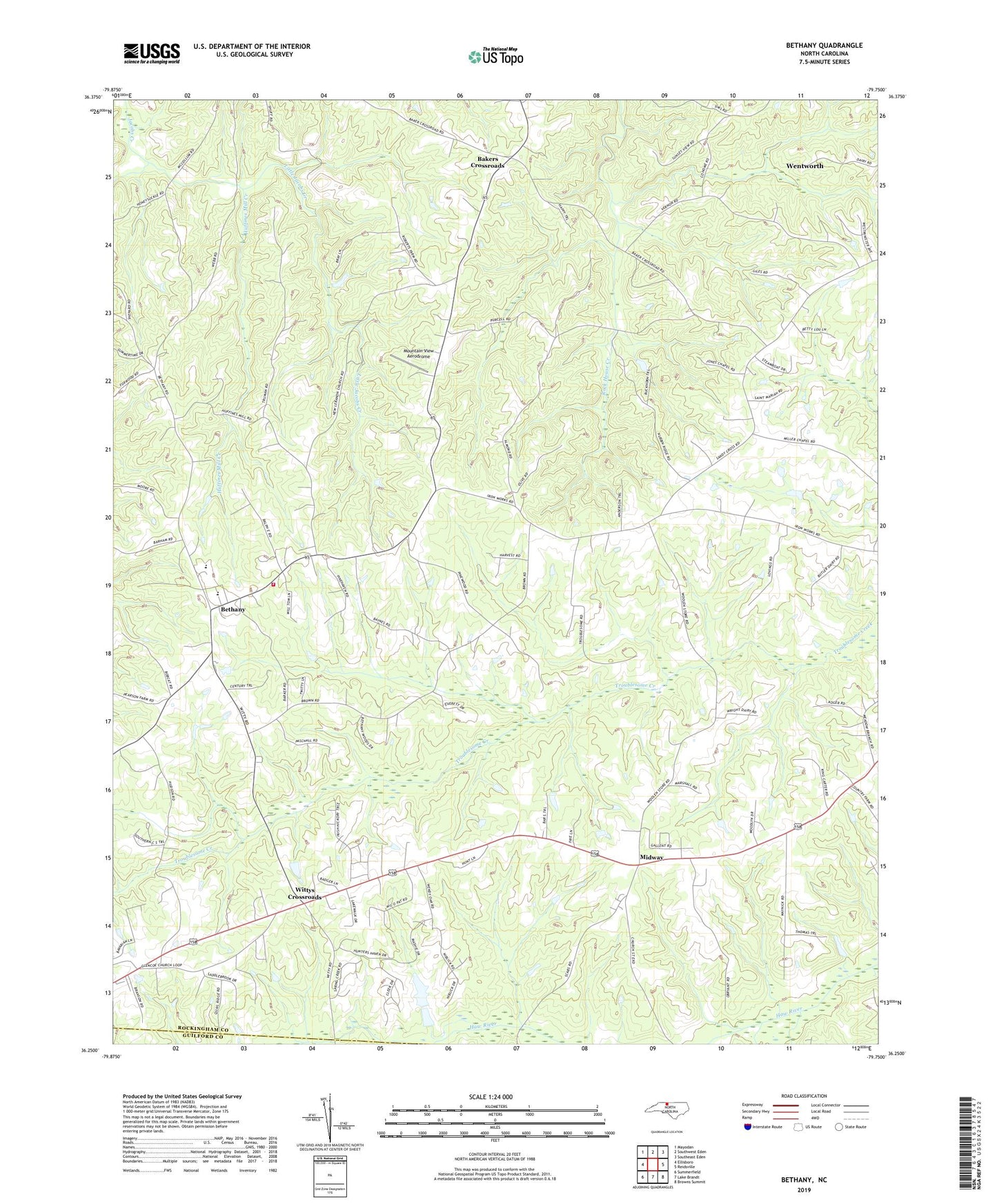 Bethany North Carolina US Topo Map Image