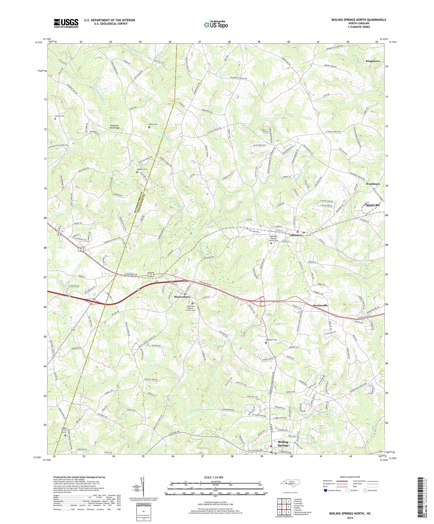 Boiling Springs North North Carolina US Topo Map Image