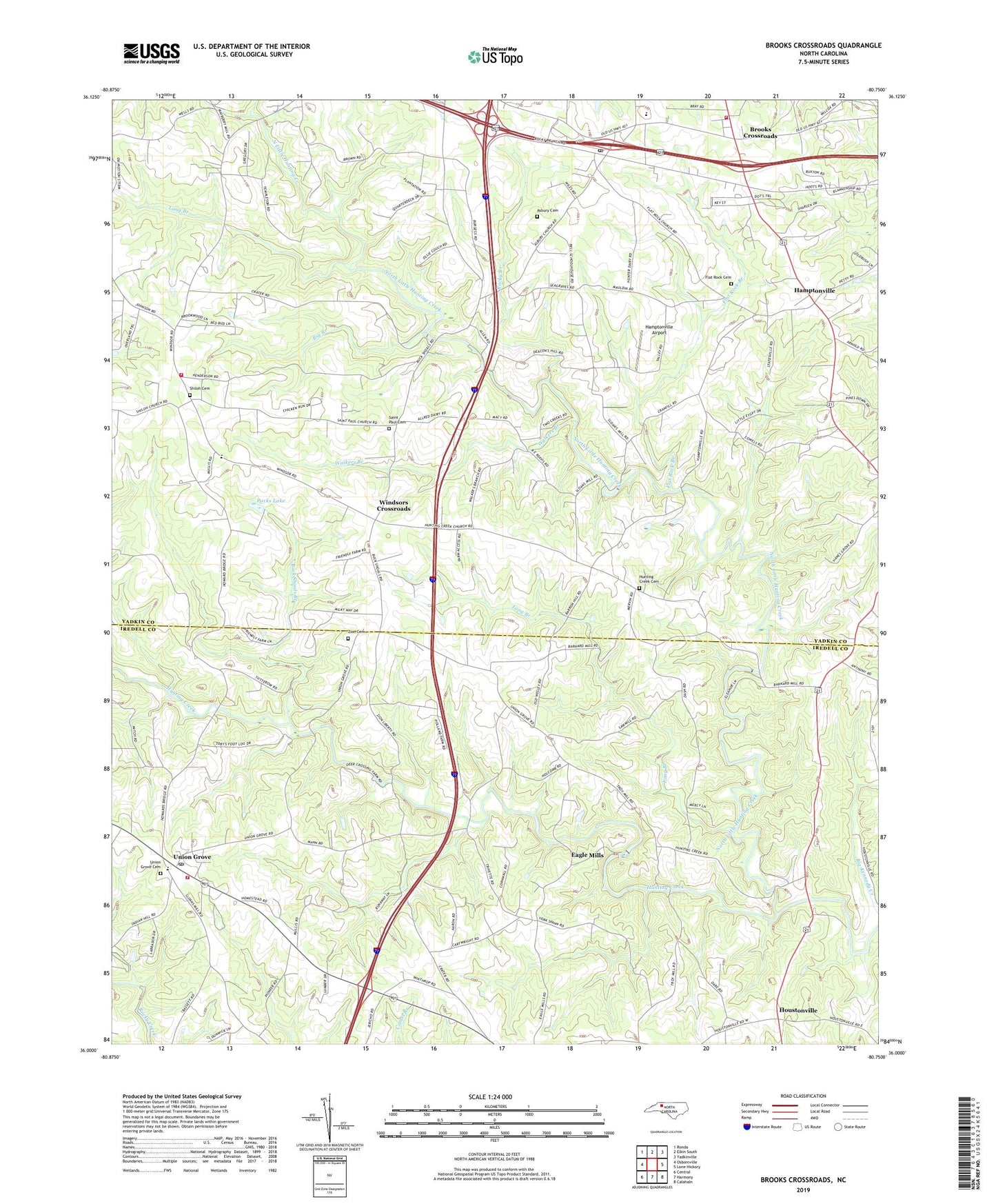 Brooks Crossroads North Carolina US Topo Map Image
