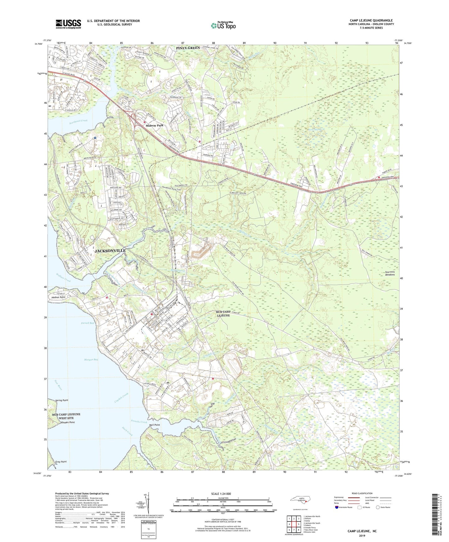 Camp Lejeune North Carolina US Topo Map Image