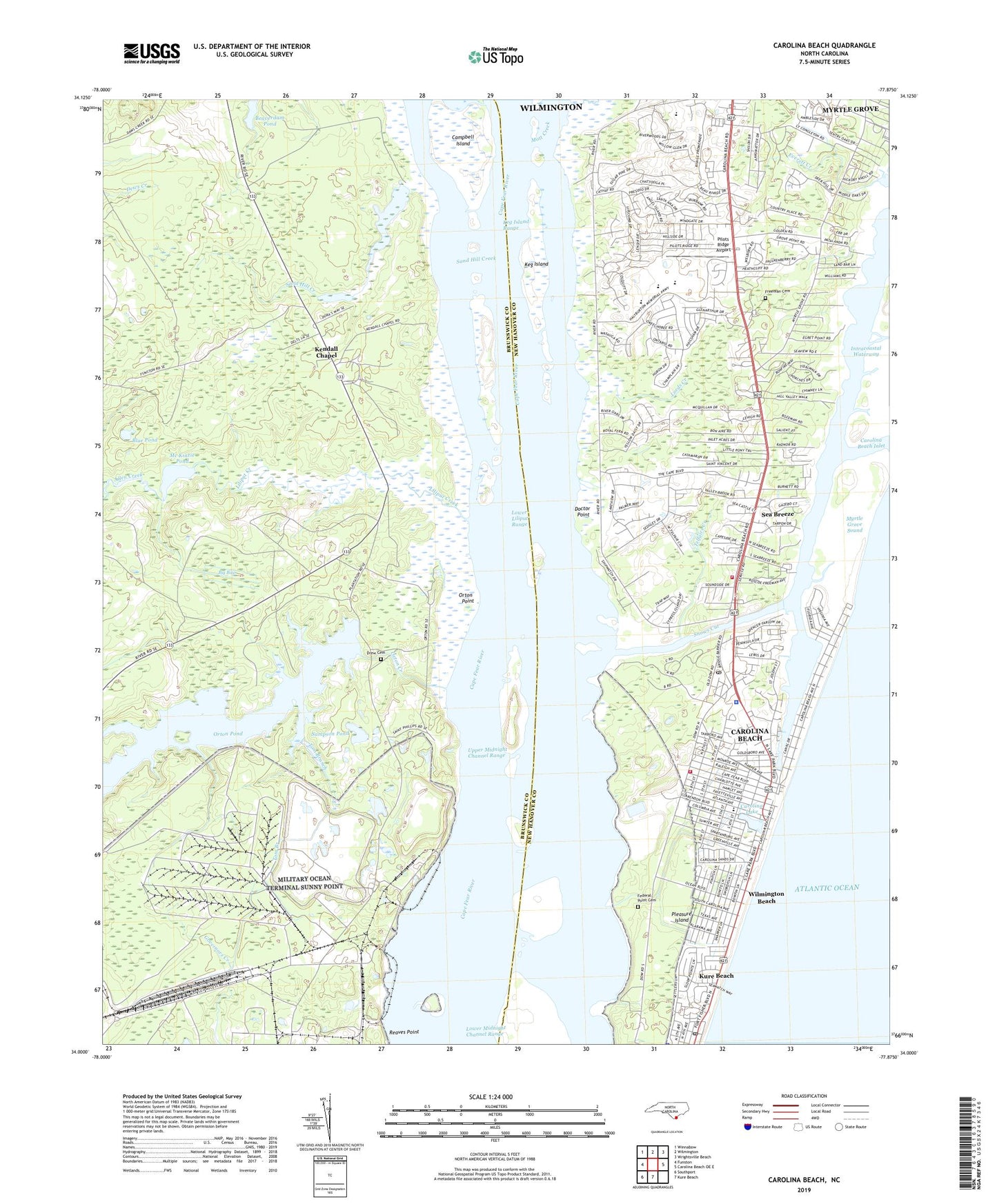Carolina Beach North Carolina US Topo Map Image