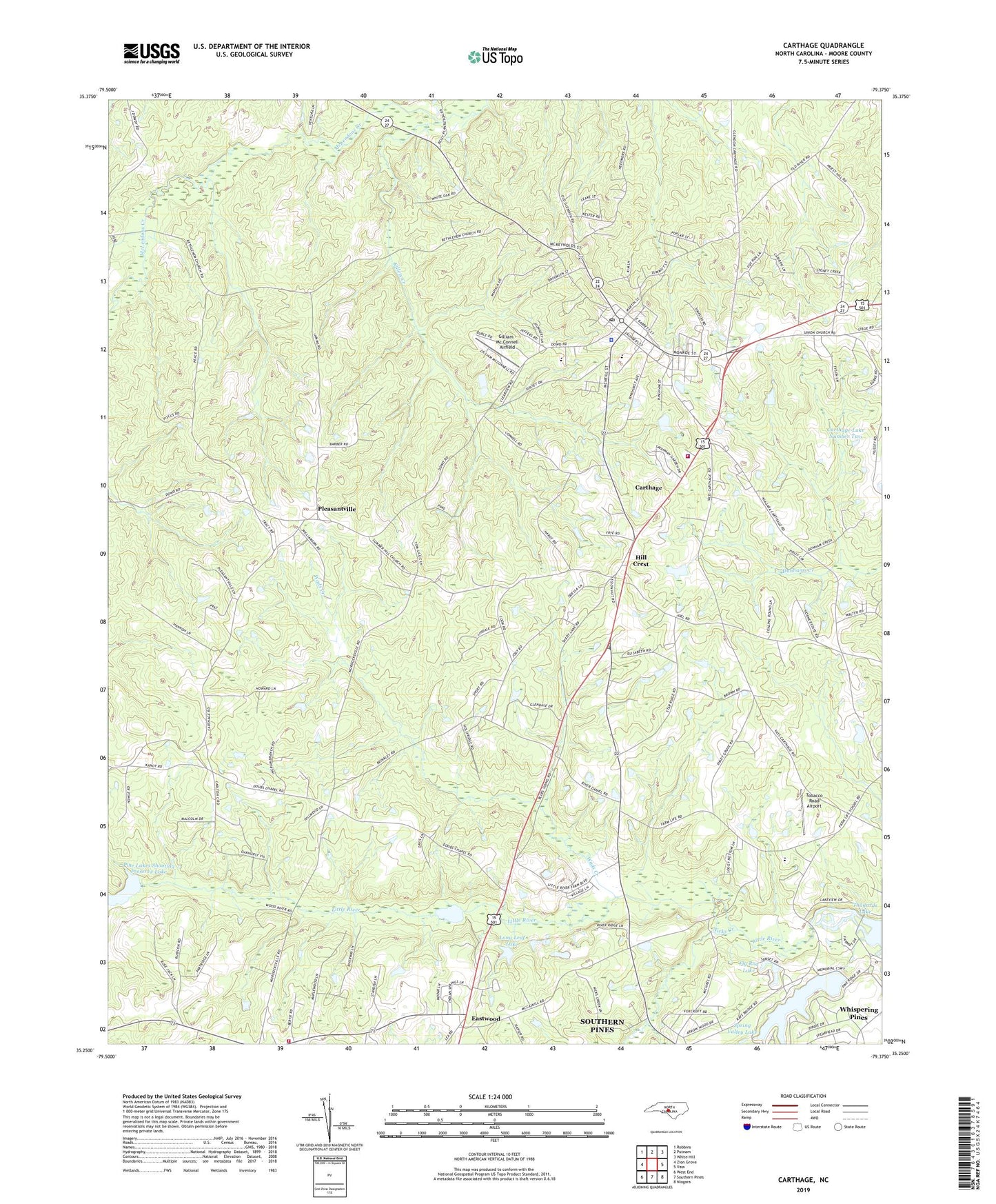 Carthage North Carolina US Topo Map Image