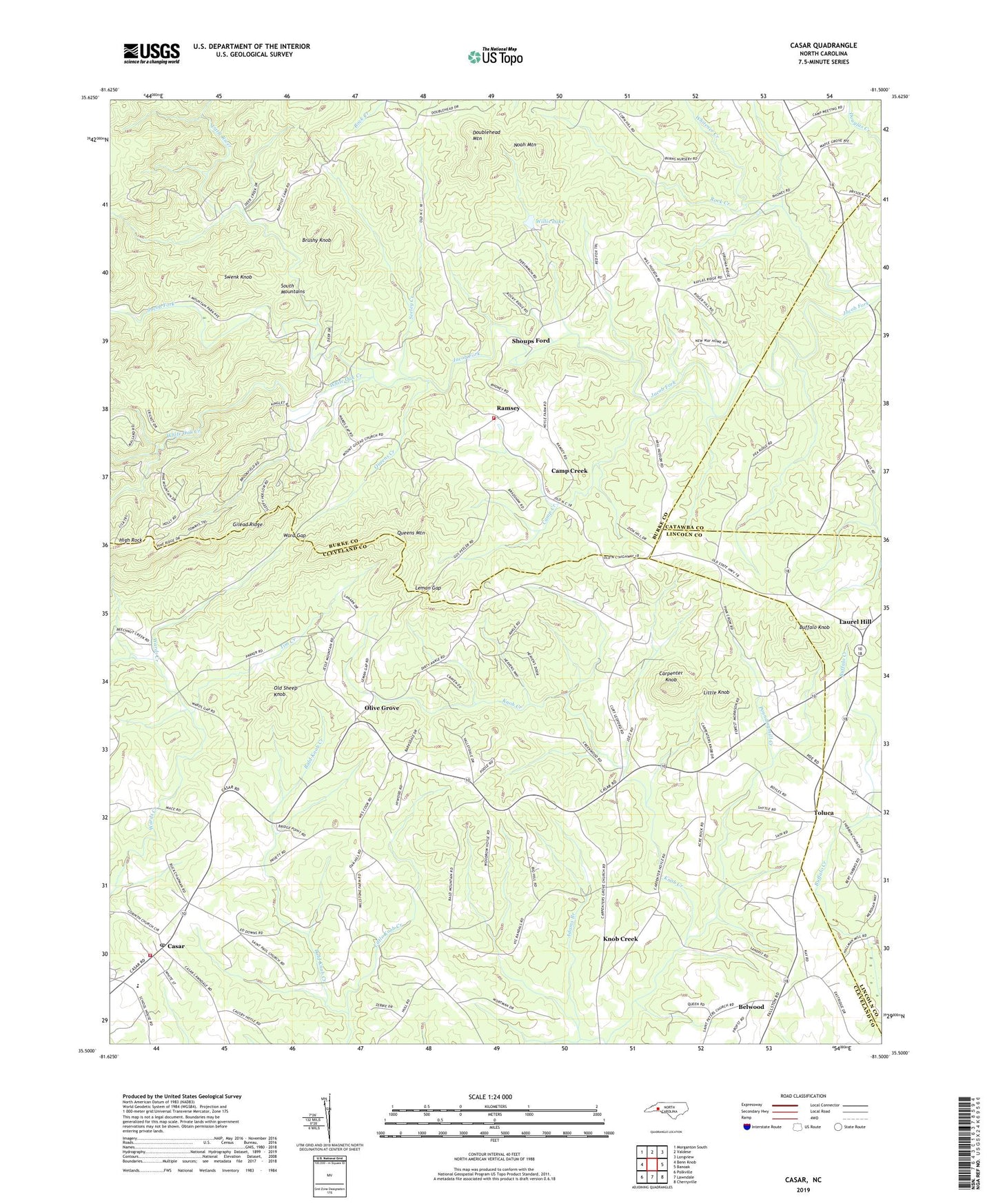 Casar North Carolina US Topo Map Image