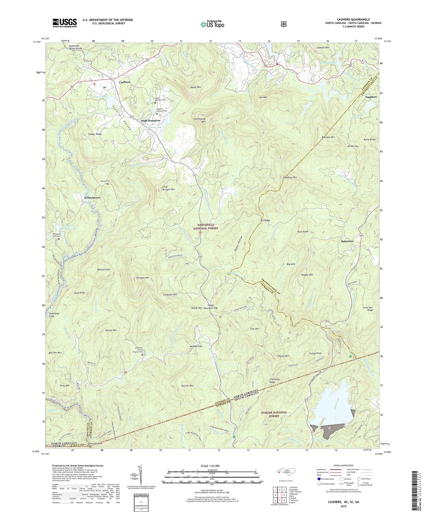 Cashiers North Carolina US Topo Map Image