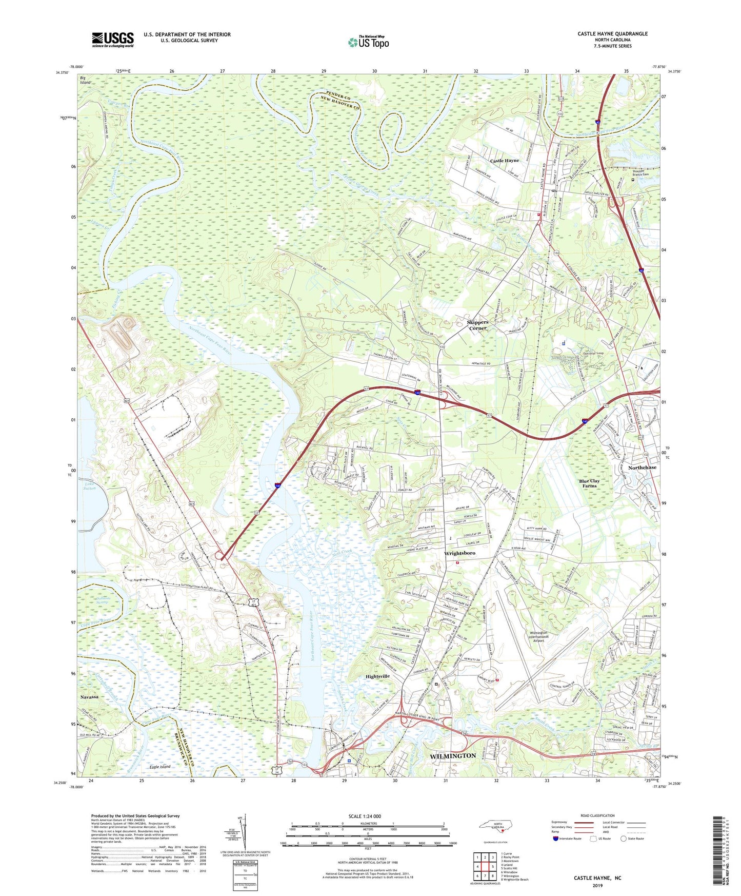 Castle Hayne North Carolina US Topo Map Image