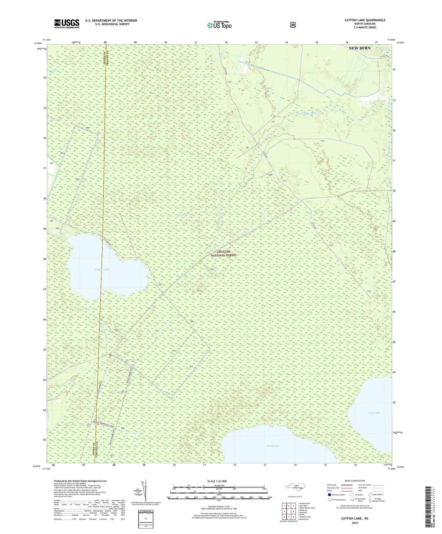Catfish Lake North Carolina US Topo Map Image