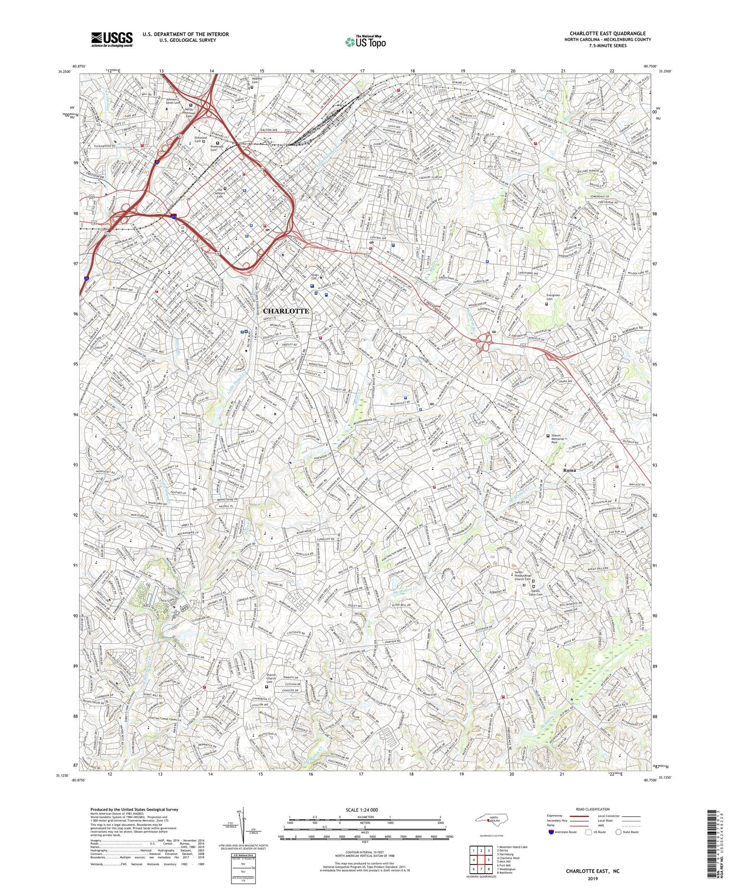 Charlotte East North Carolina US Topo Map Image