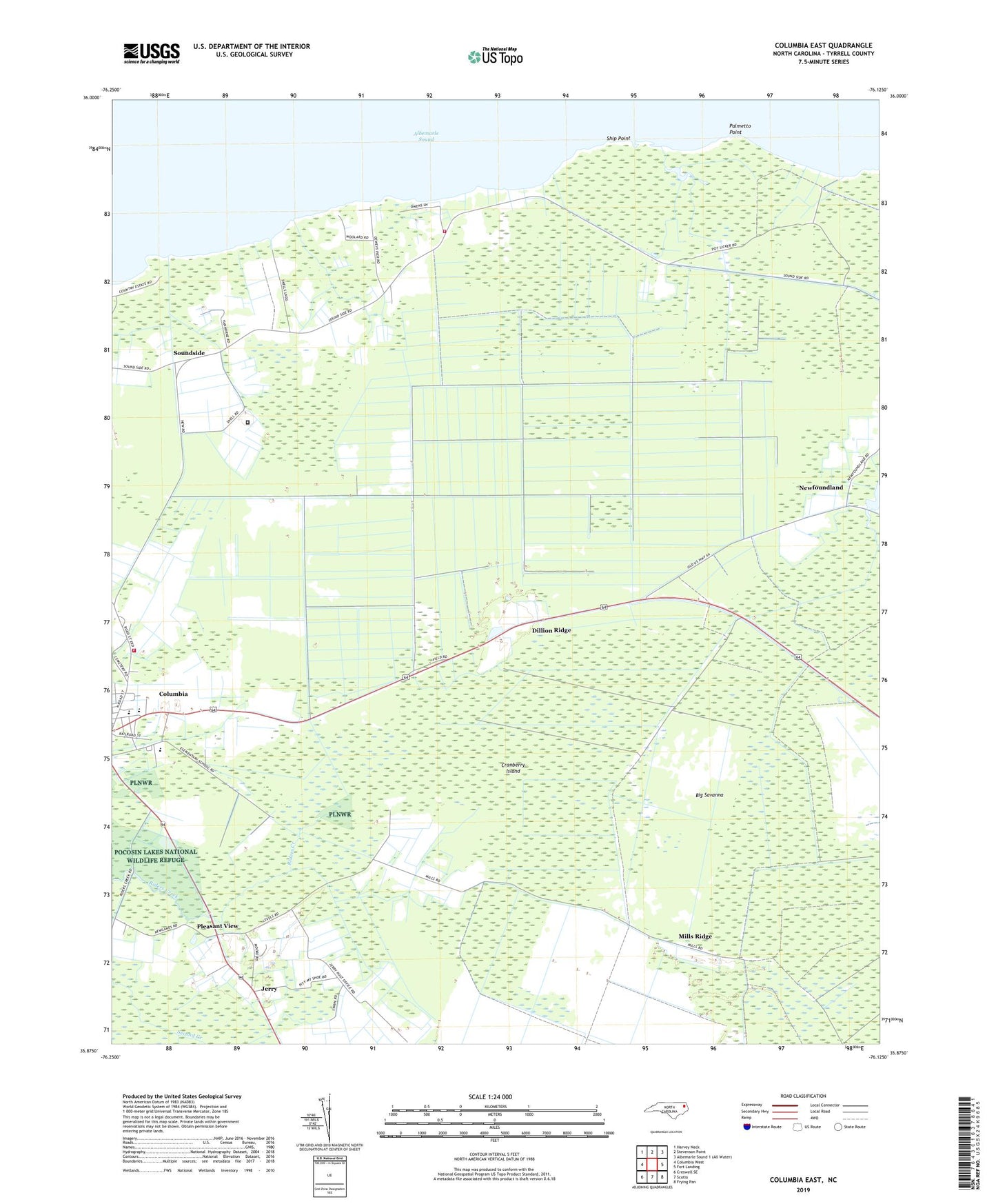 Columbia East North Carolina US Topo Map Image