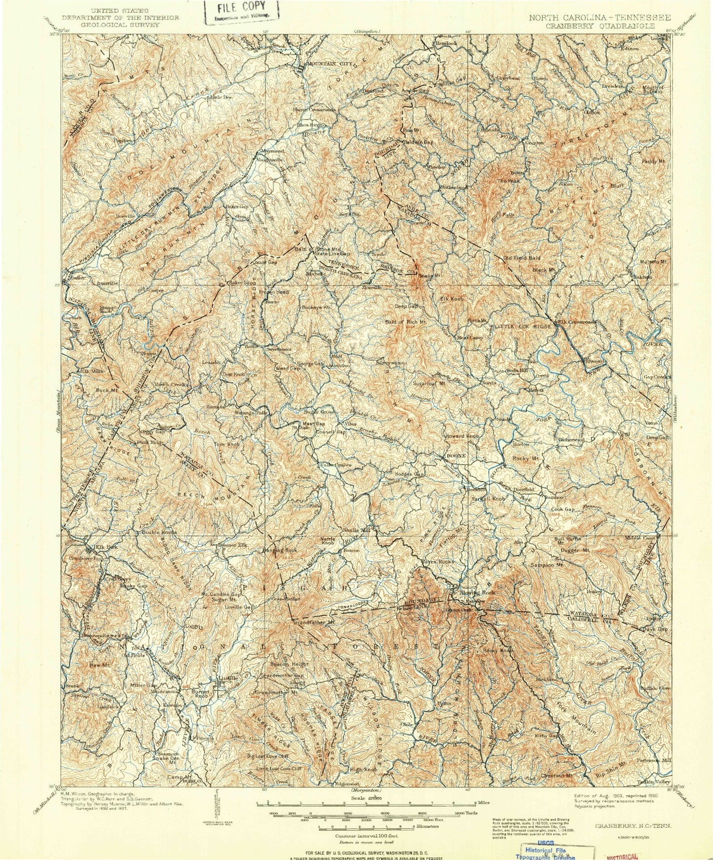 Historic 1902 Cranberry North Carolina 30'x30' Topo Map Image