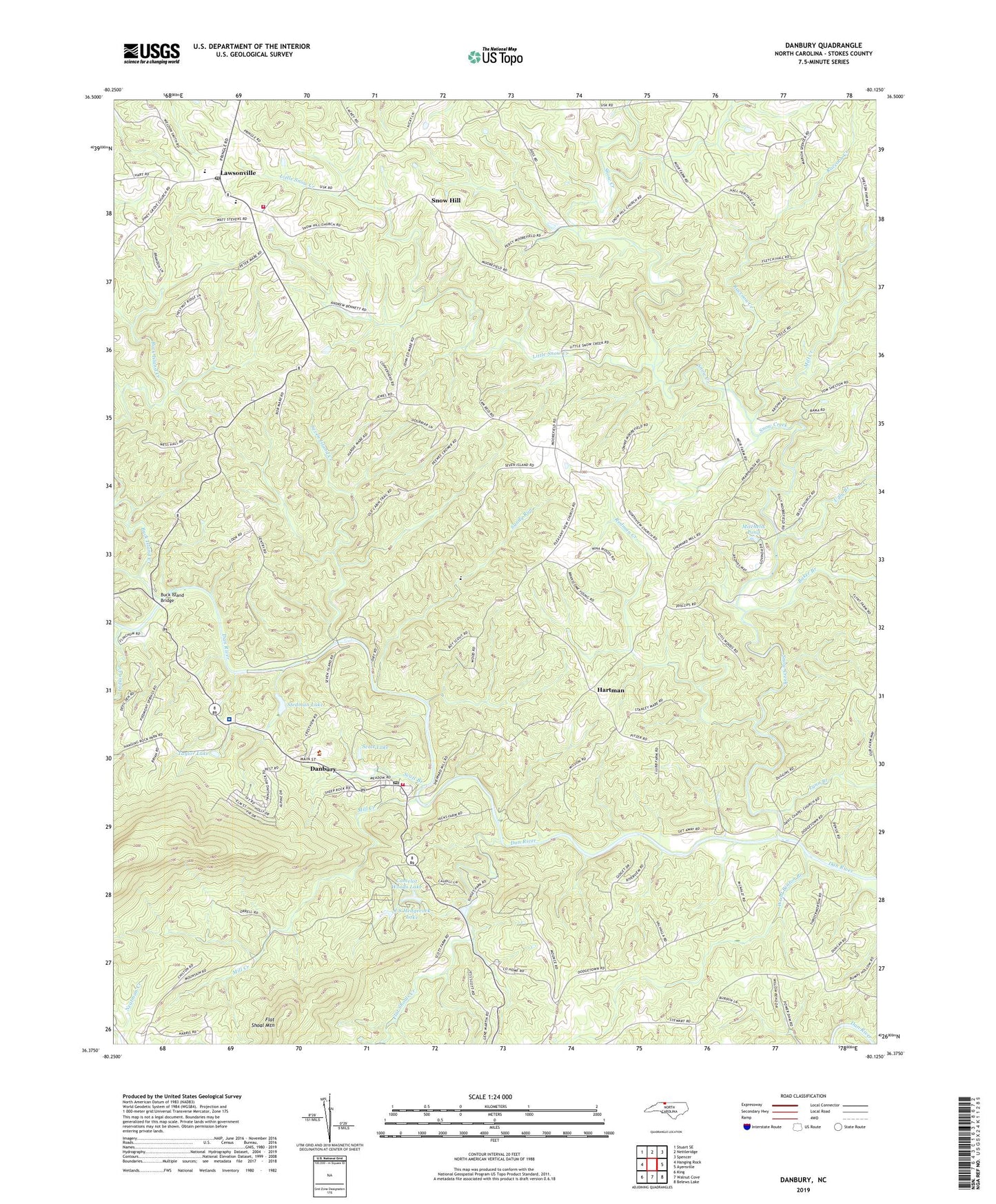 Danbury North Carolina US Topo Map Image