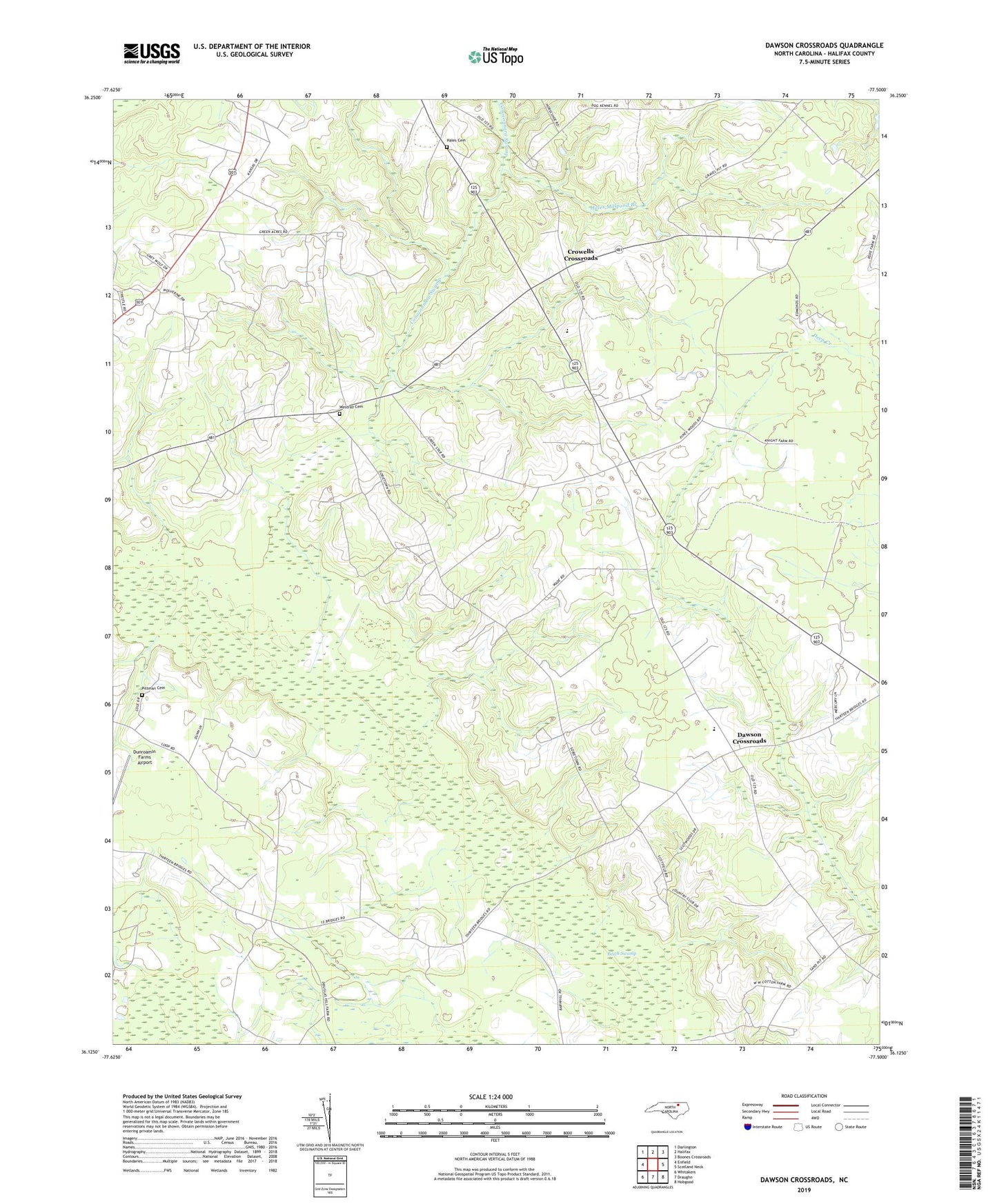 Dawson Crossroads North Carolina US Topo Map Image