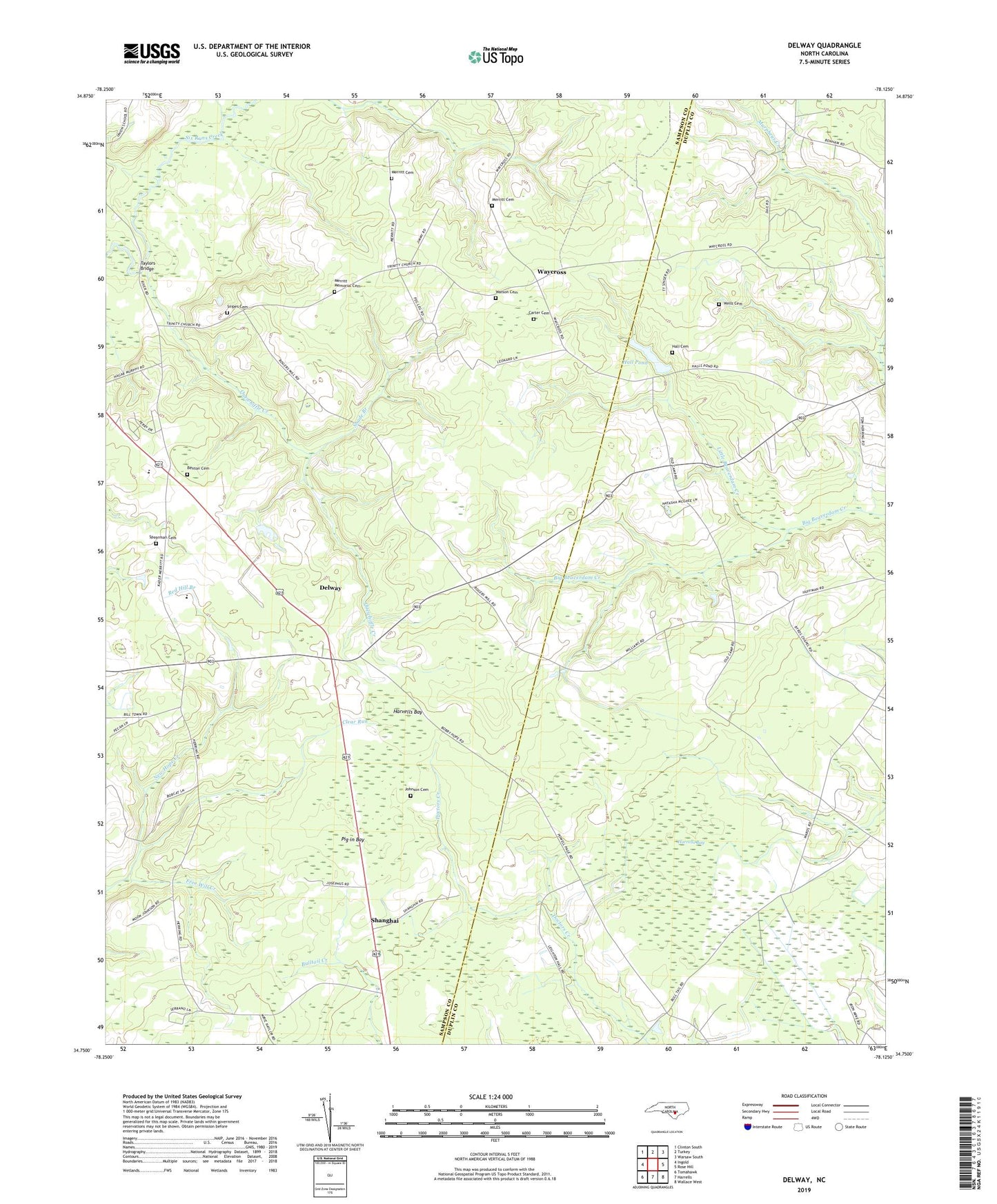 Delway North Carolina US Topo Map Image