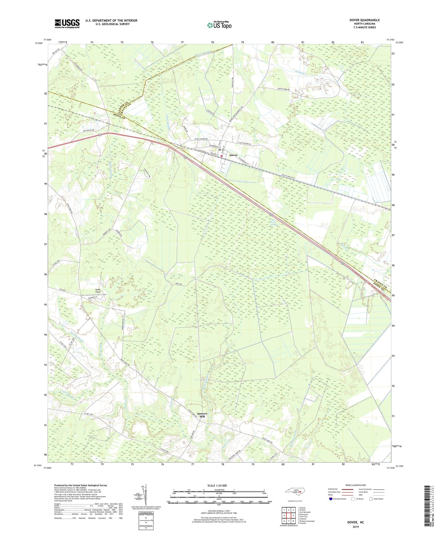 Dover North Carolina US Topo Map Image