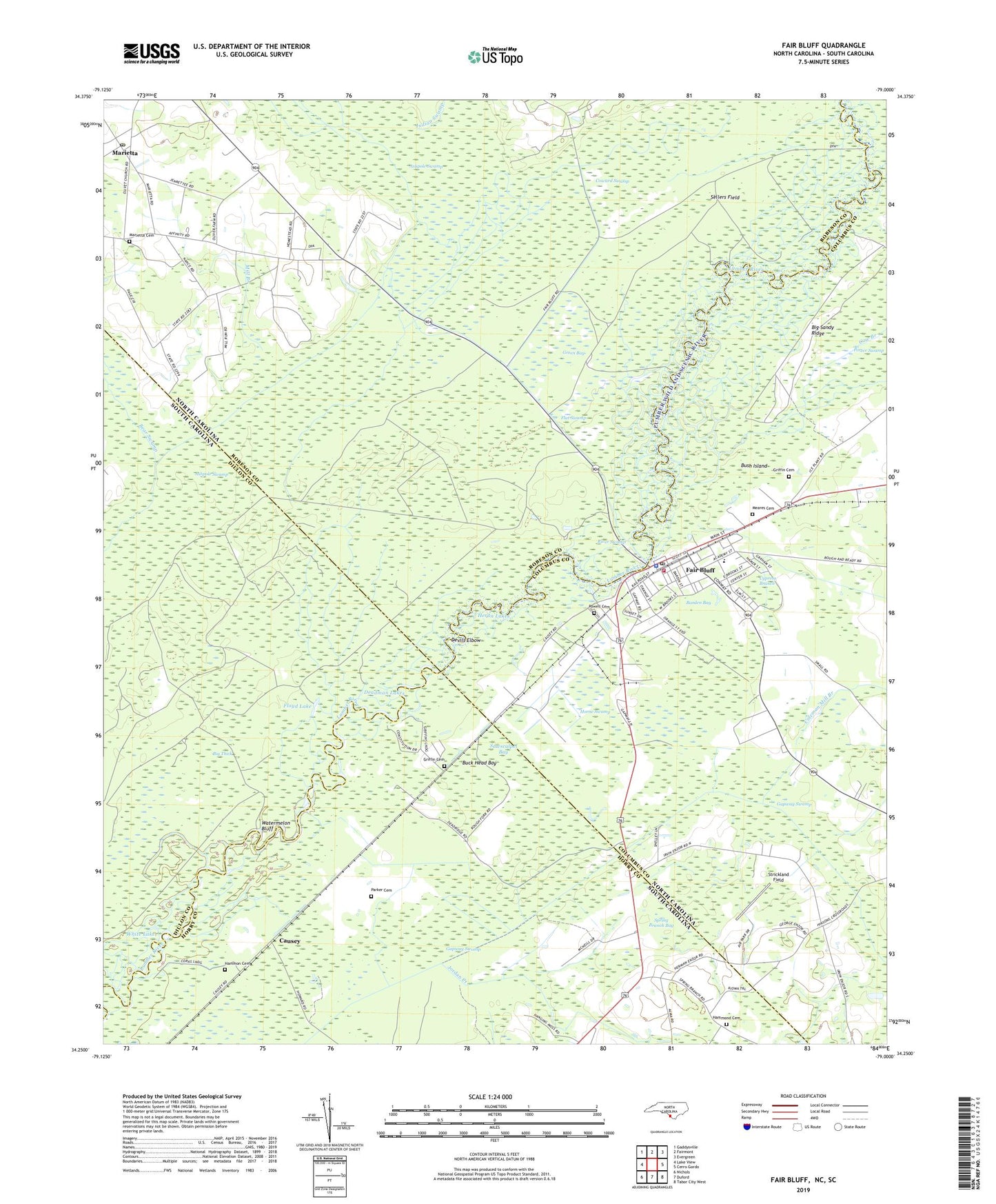 Fair Bluff North Carolina US Topo Map Image