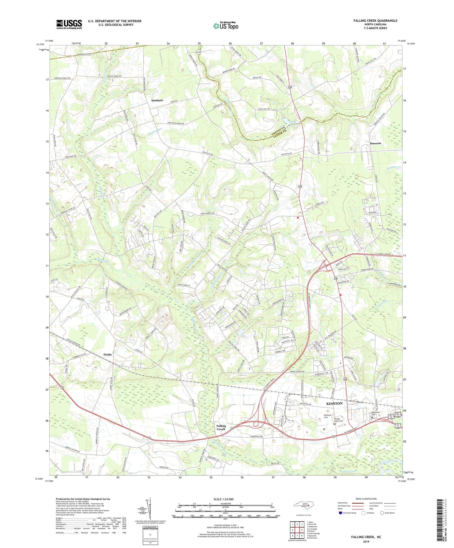 Falling Creek North Carolina US Topo Map Image