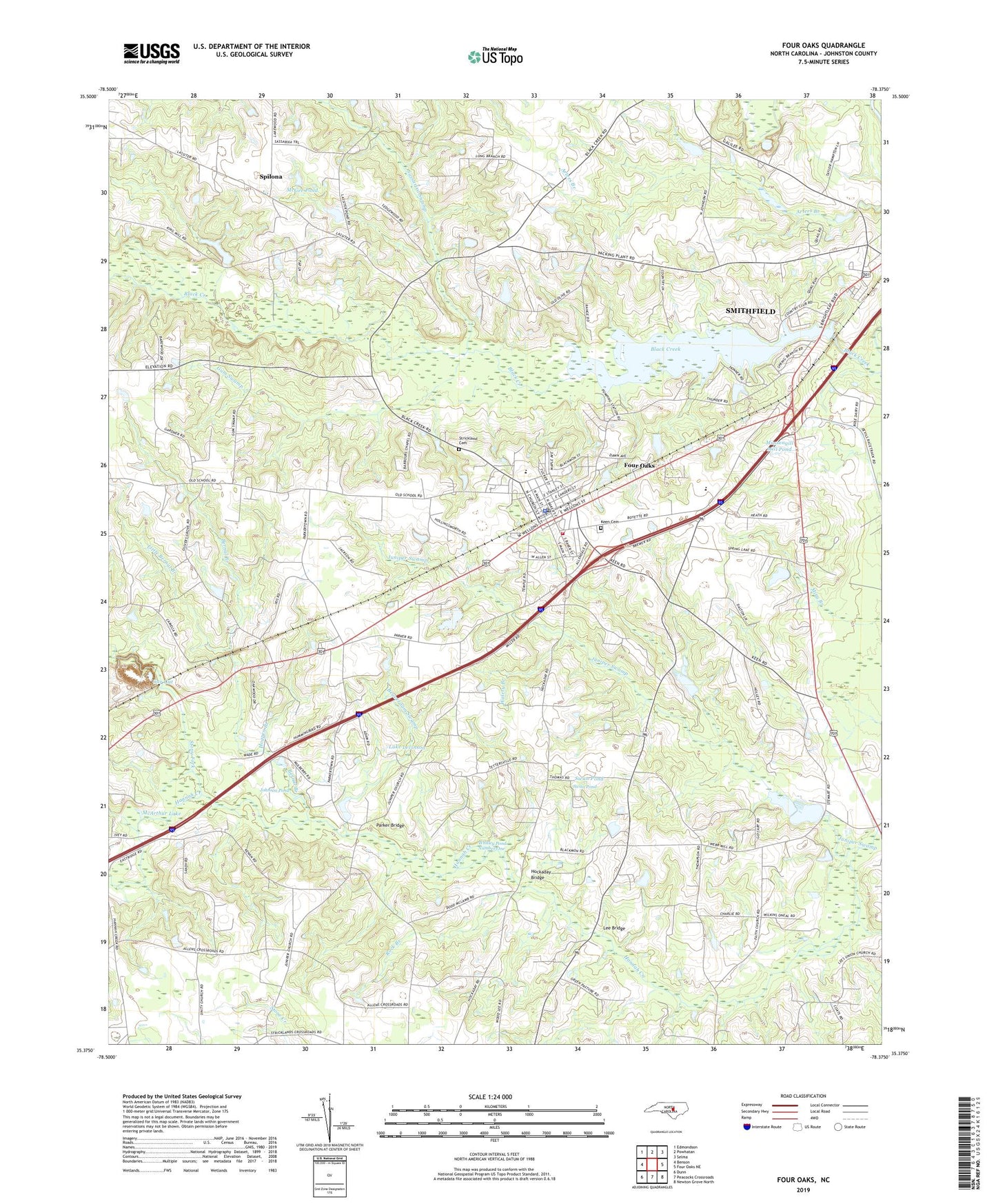 Four Oaks North Carolina US Topo Map Image