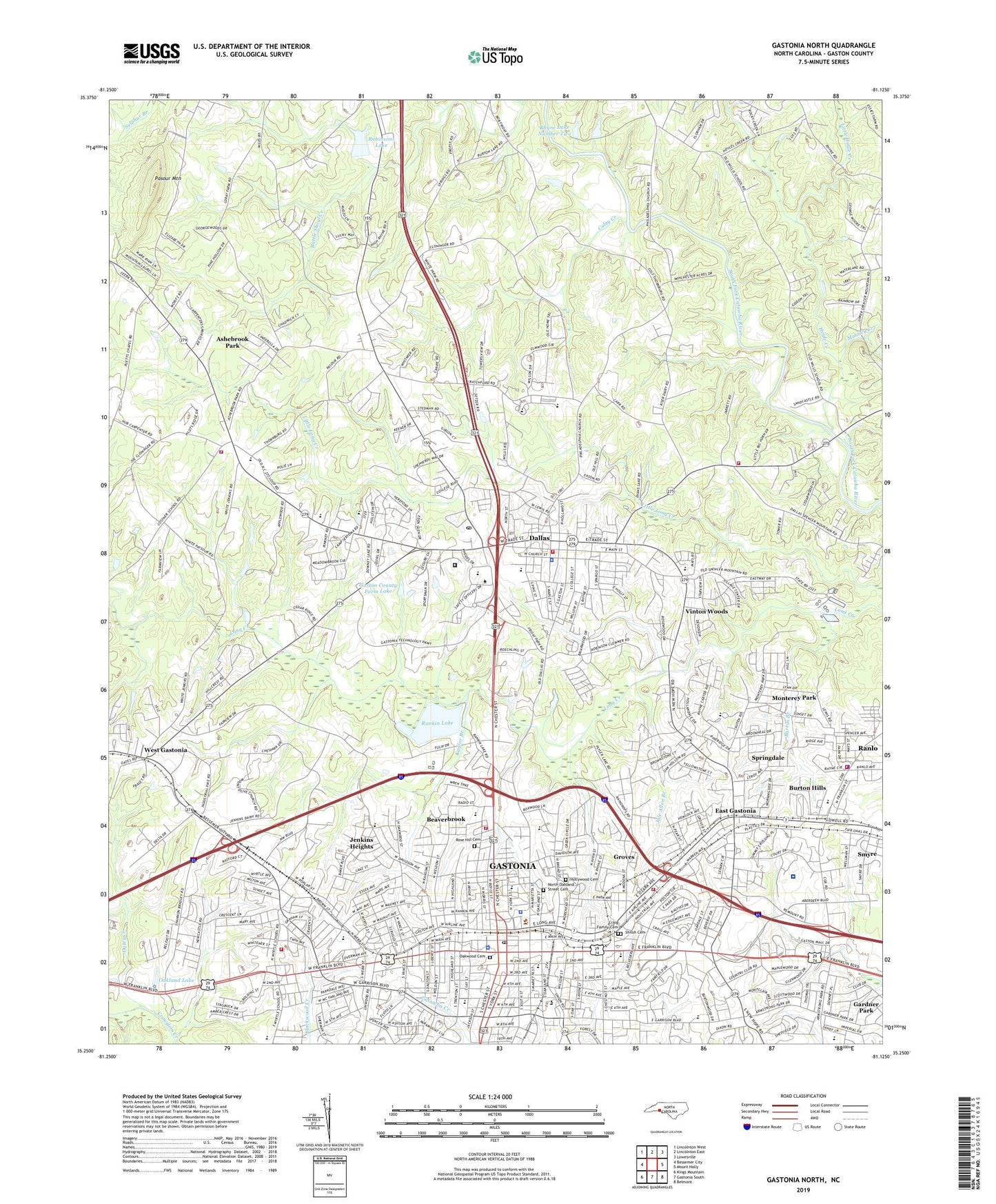 Gastonia North North Carolina US Topo Map Image
