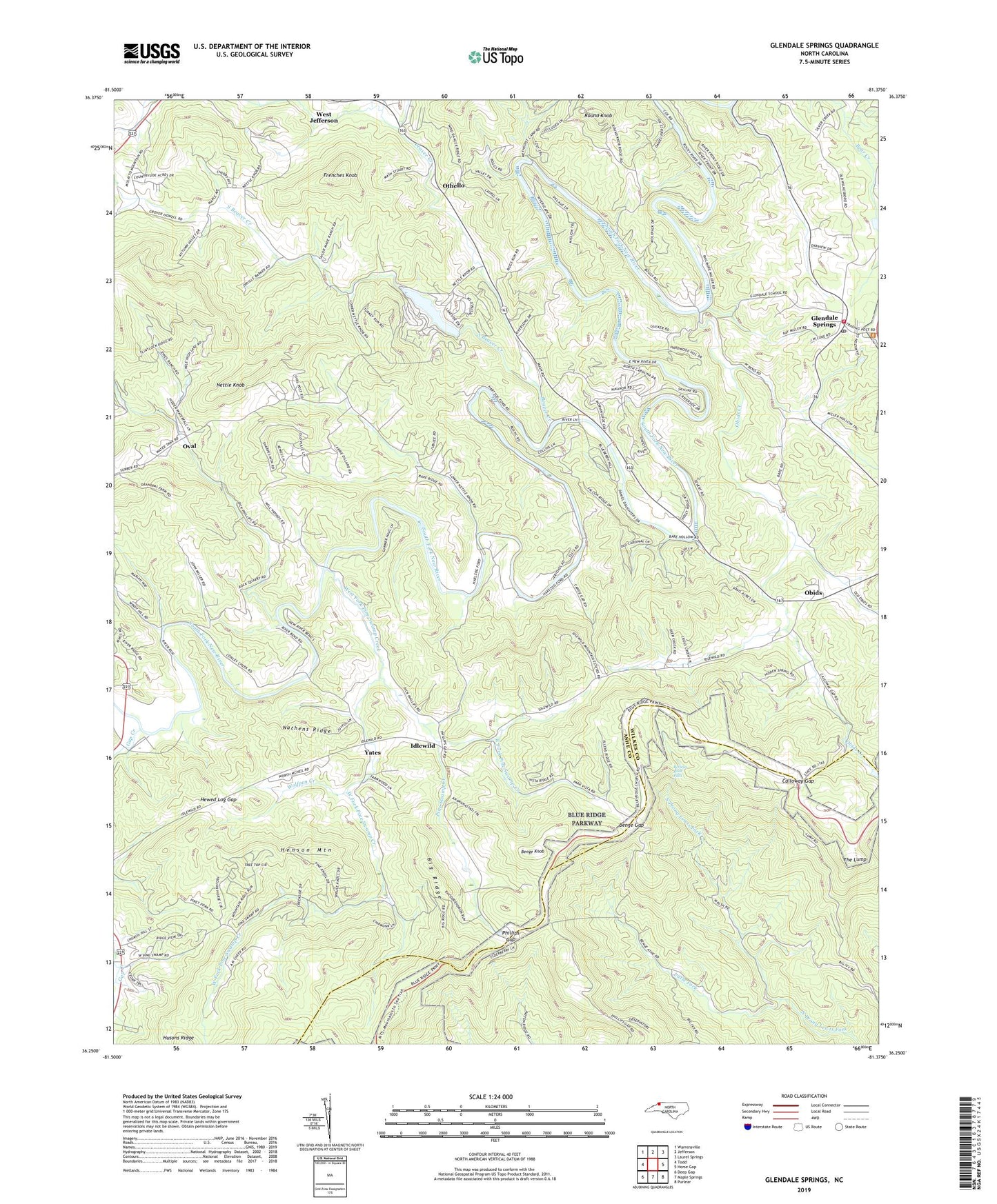 Glendale Springs North Carolina US Topo Map Image