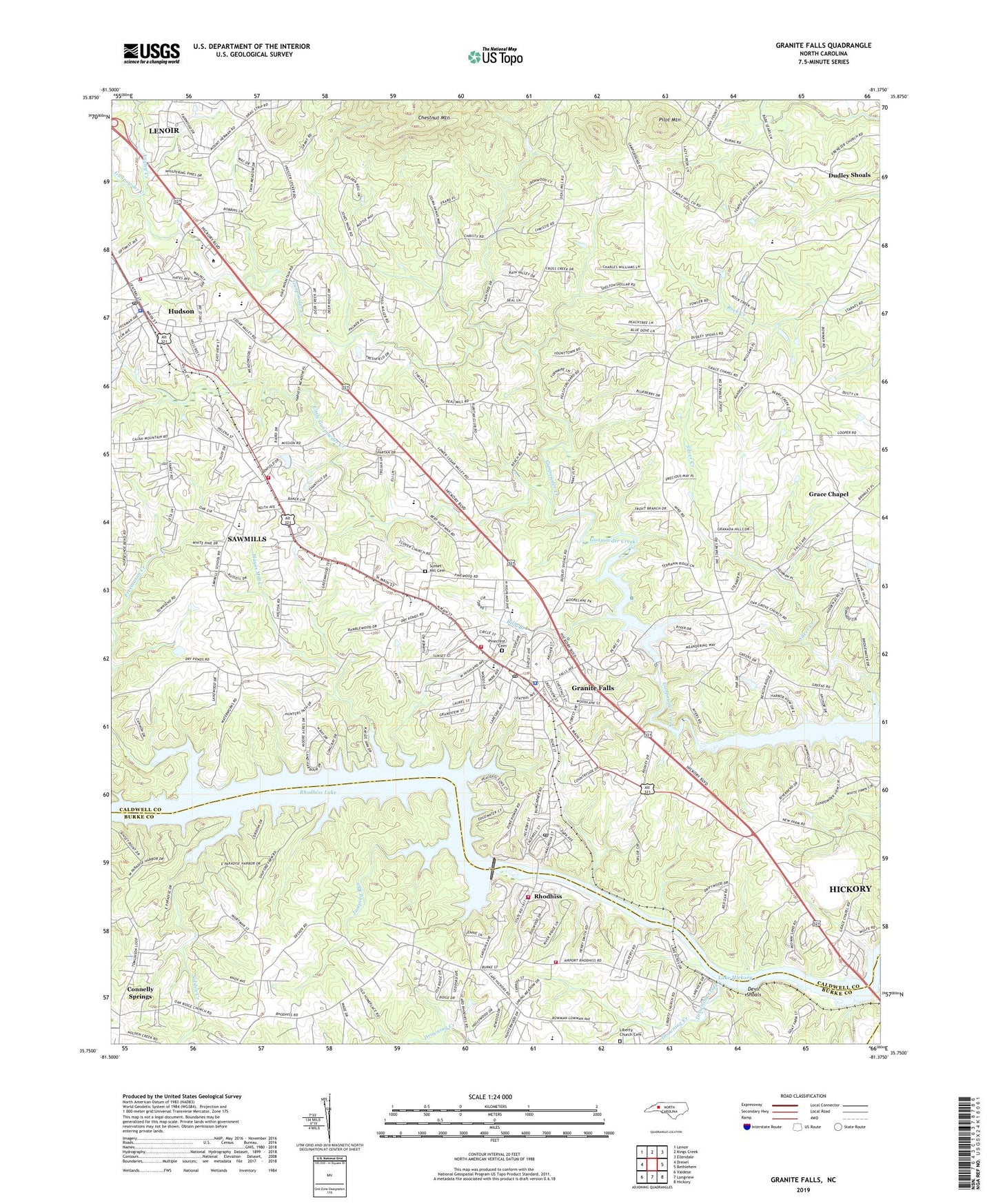 Granite Falls North Carolina US Topo Map Image