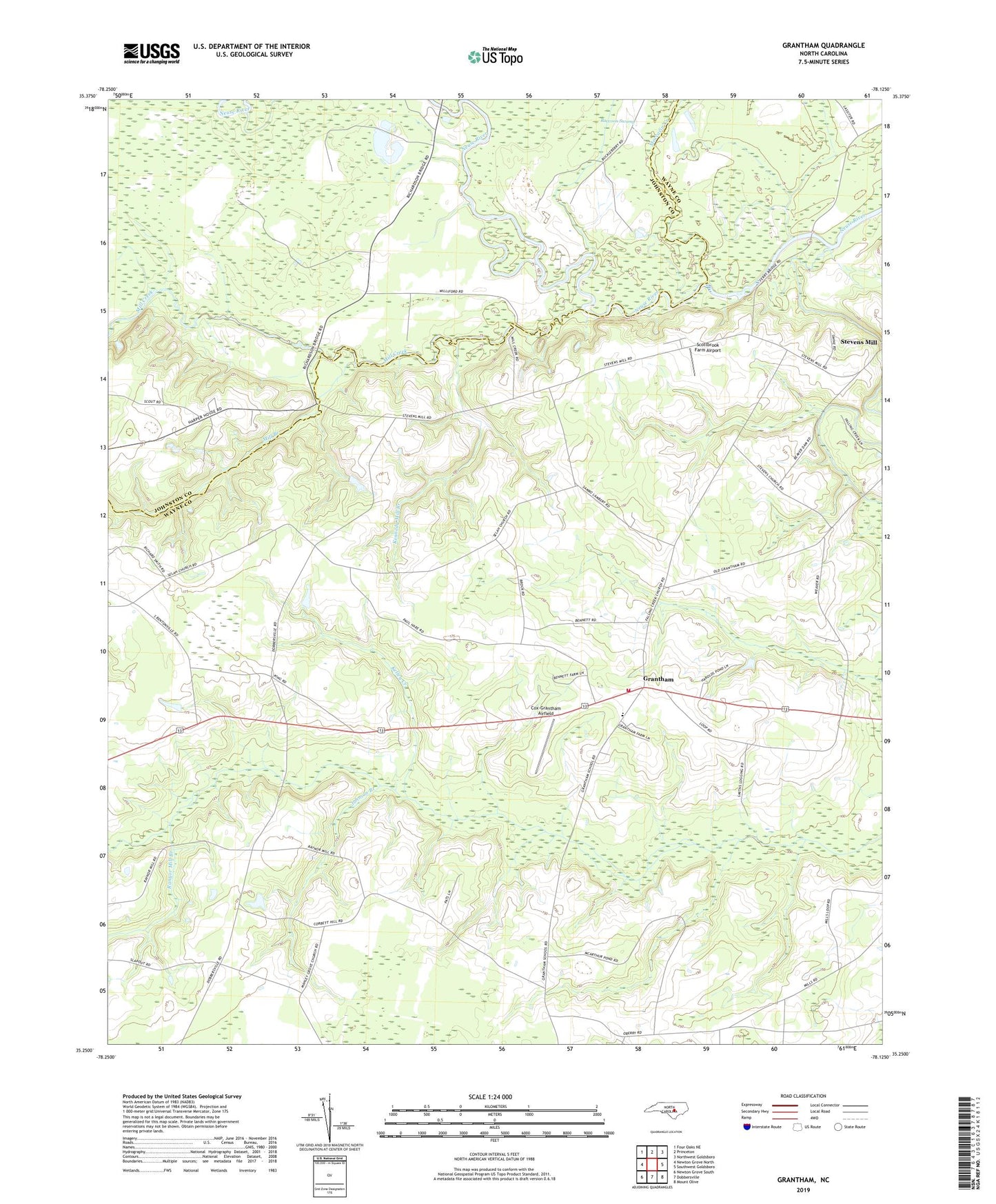 Grantham North Carolina US Topo Map Image
