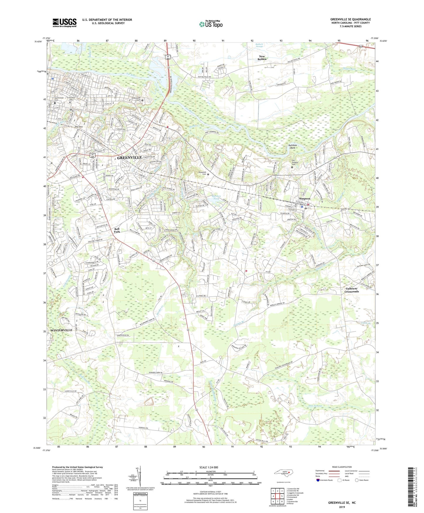Greenville SE North Carolina US Topo Map Image