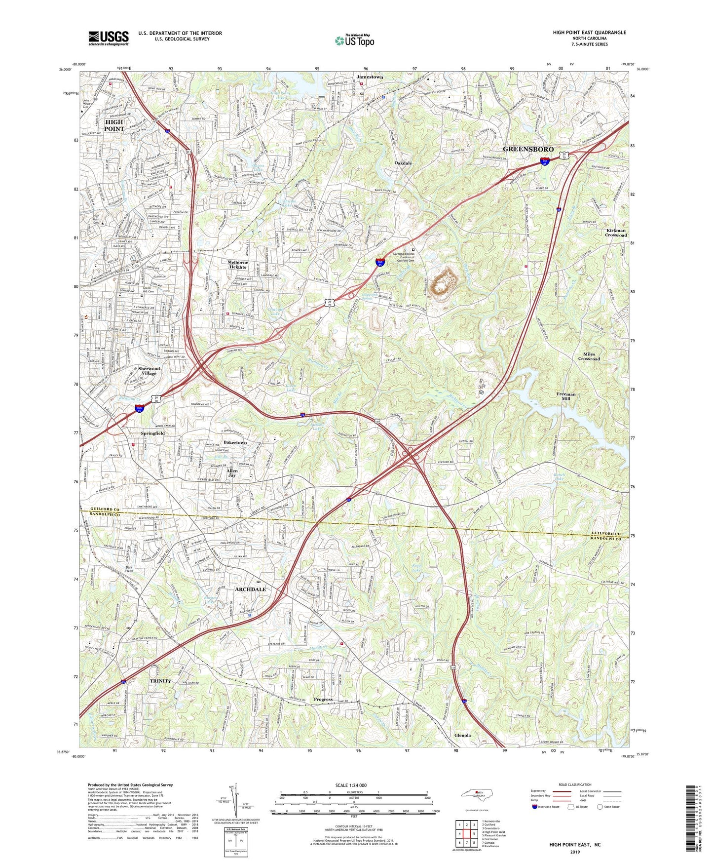 High Point East North Carolina US Topo Map Image
