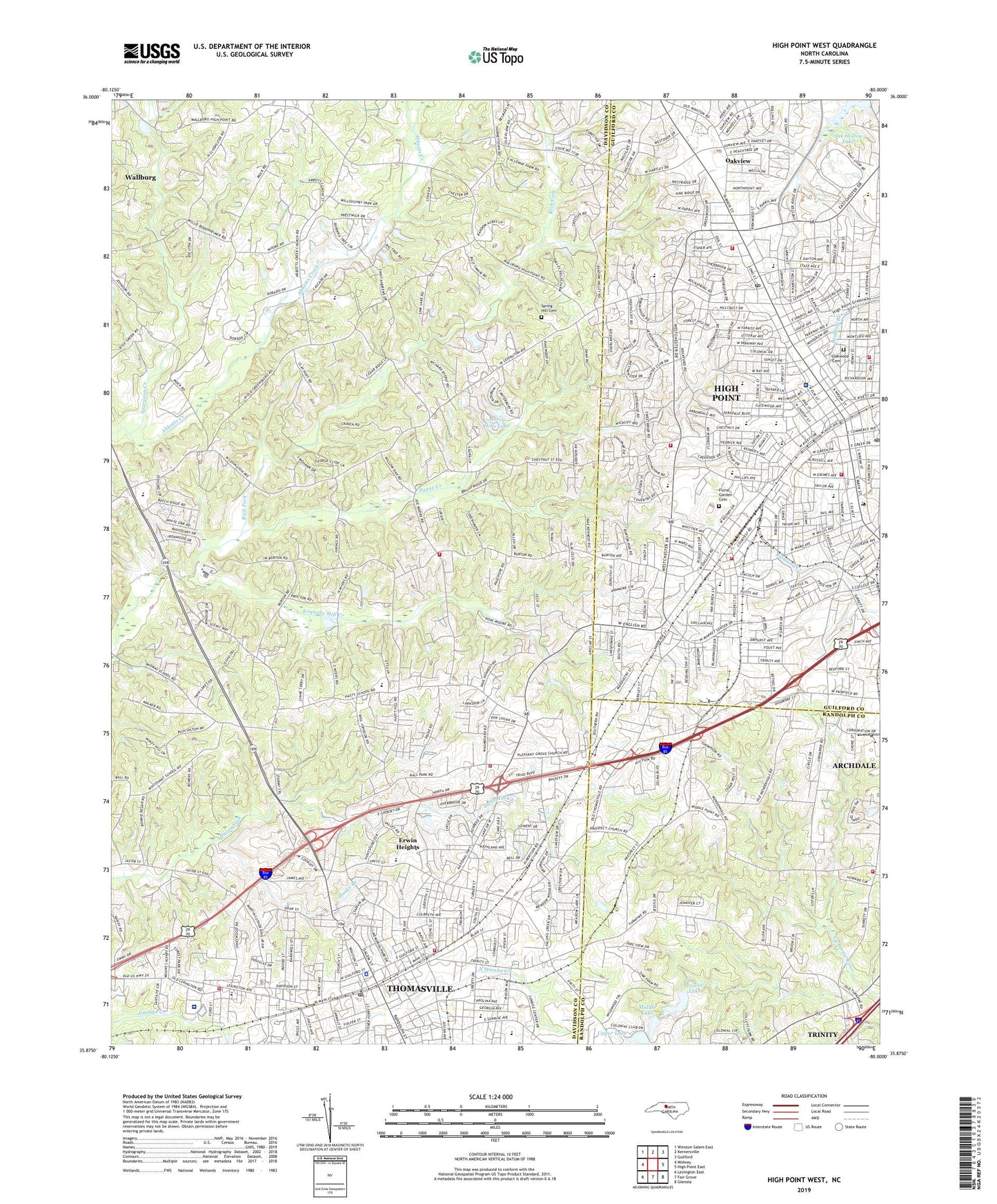 High Point West North Carolina US Topo Map Image