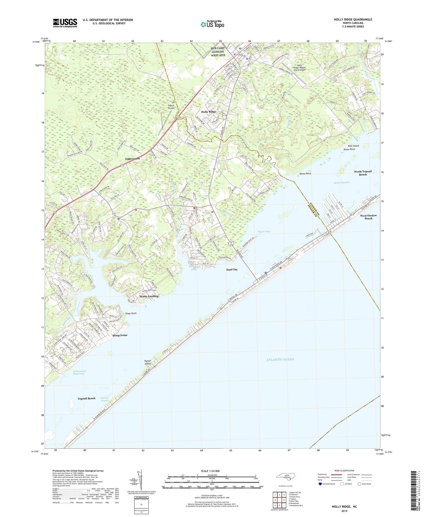 Holly Ridge North Carolina US Topo Map Image