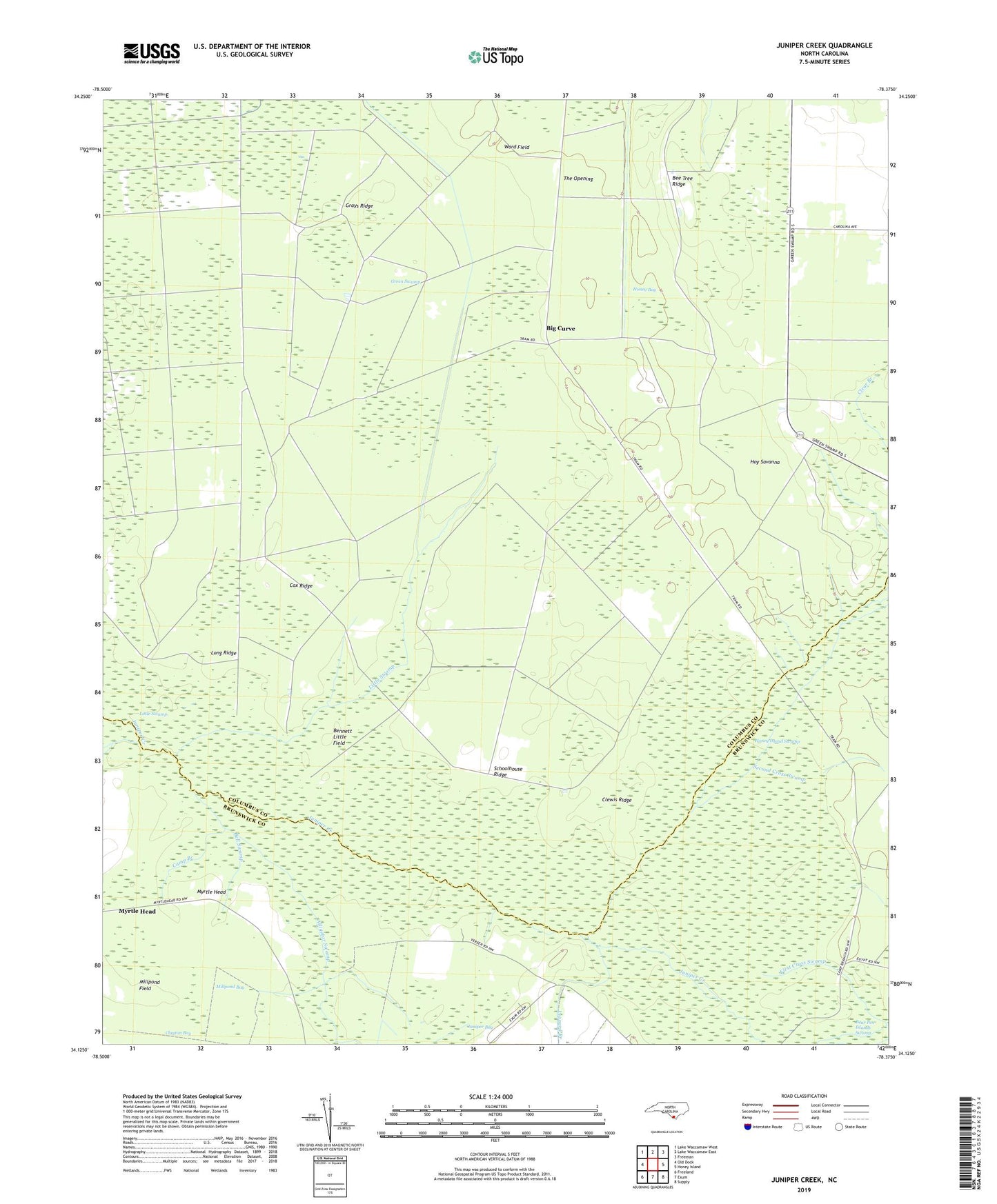 Juniper Creek North Carolina US Topo Map Image