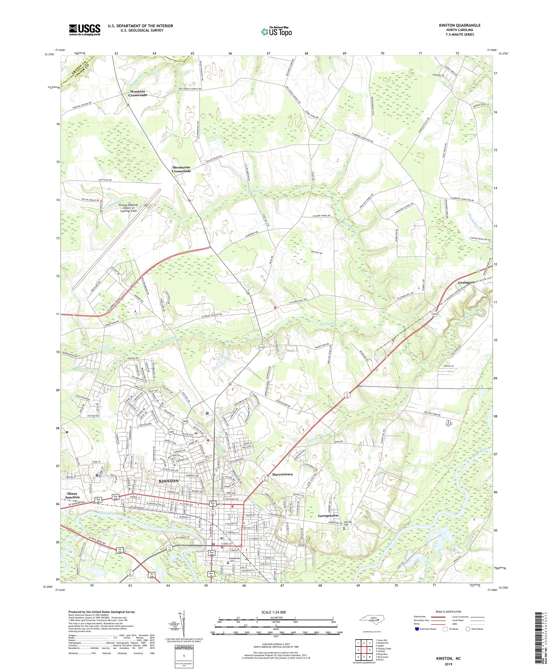 Kinston North Carolina US Topo Map MyTopo Map Store NC Kinston 20190722 TM Geo 