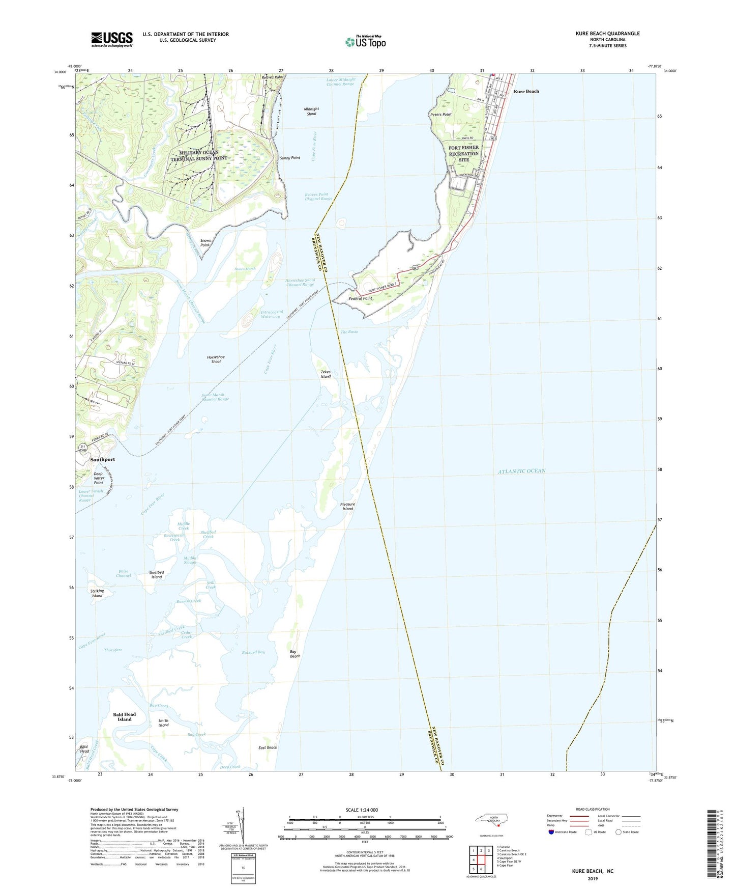 Kure Beach North Carolina US Topo Map Image