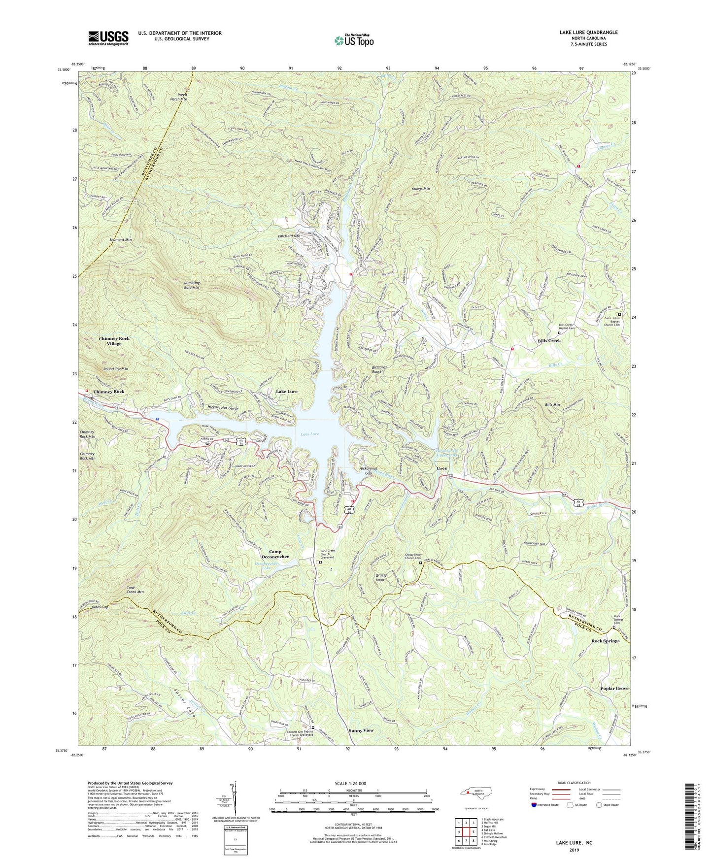 Lake Lure North Carolina US Topo Map Image