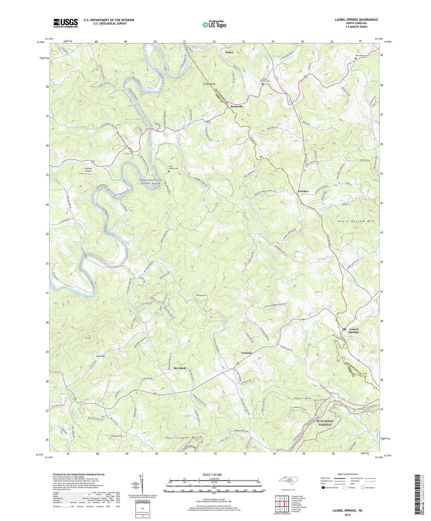 Laurel Springs North Carolina US Topo Map Image