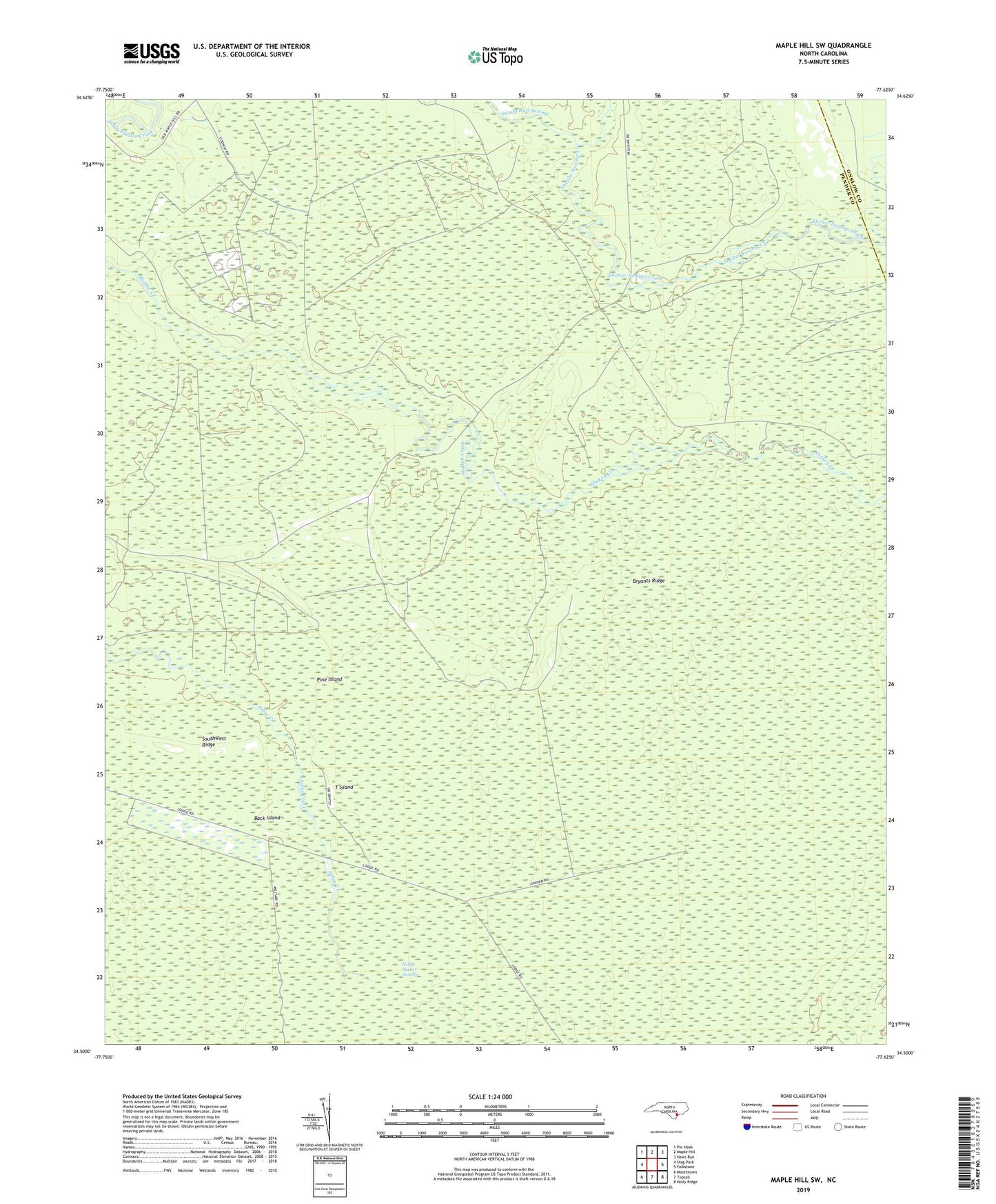 Maple Hill SW North Carolina US Topo Map Image