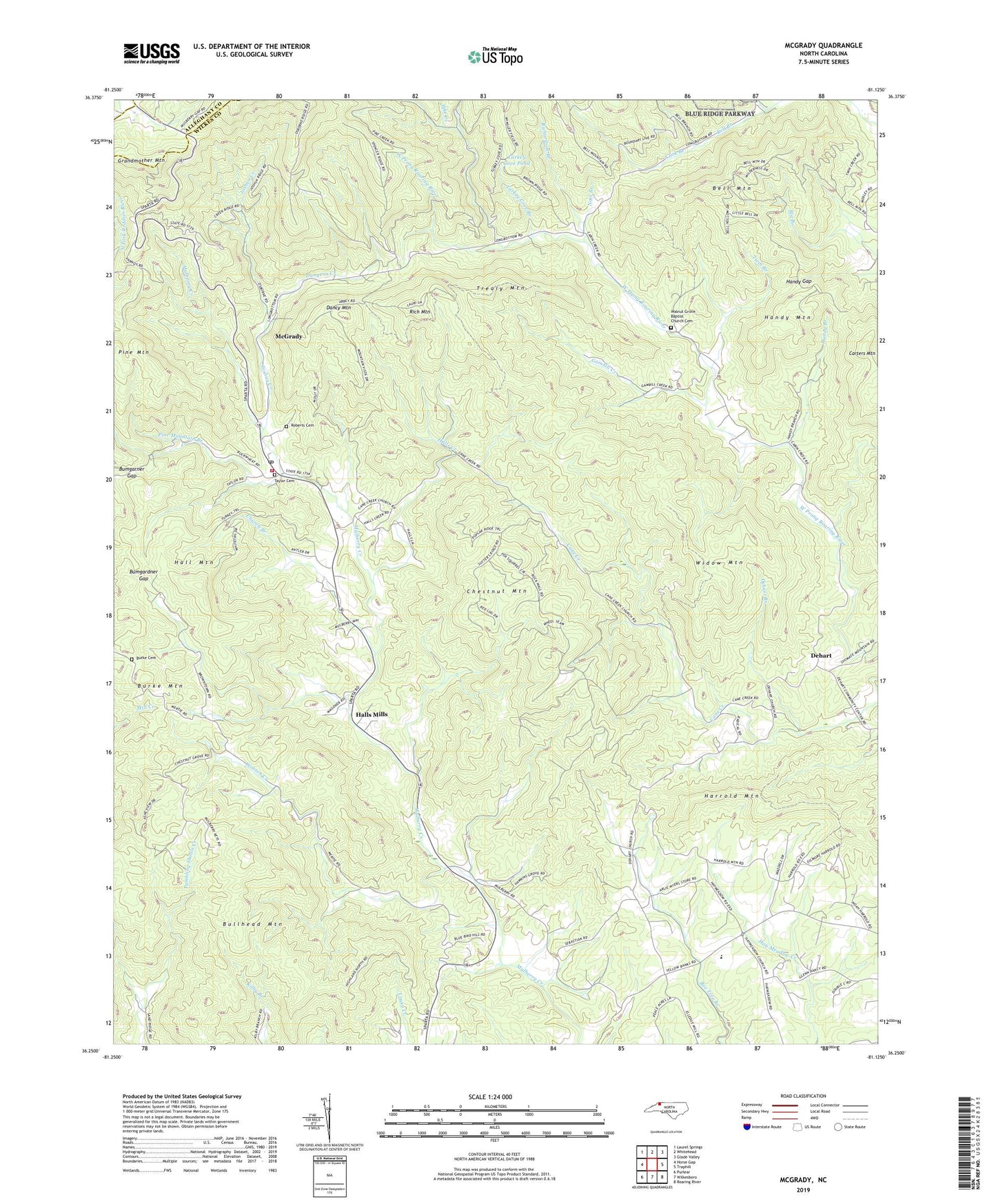 McGrady North Carolina US Topo Map Image