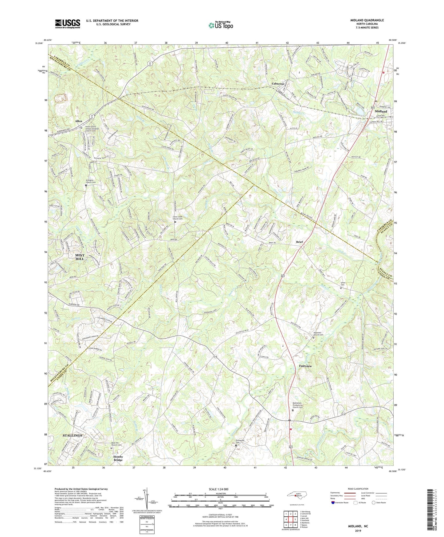 Midland North Carolina US Topo Map Image