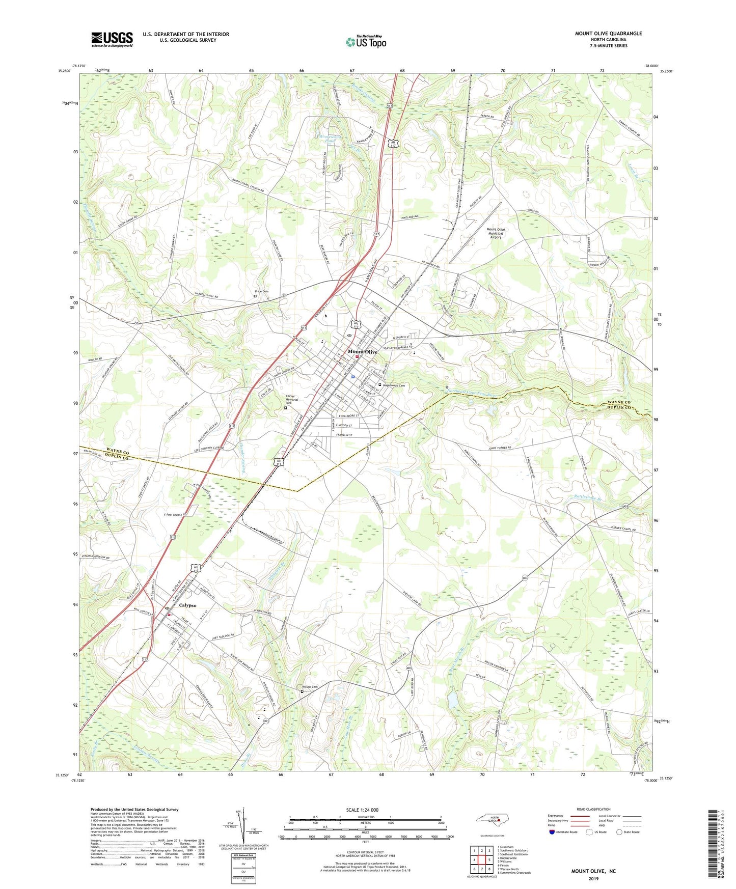 Mount Olive North Carolina US Topo Map Image