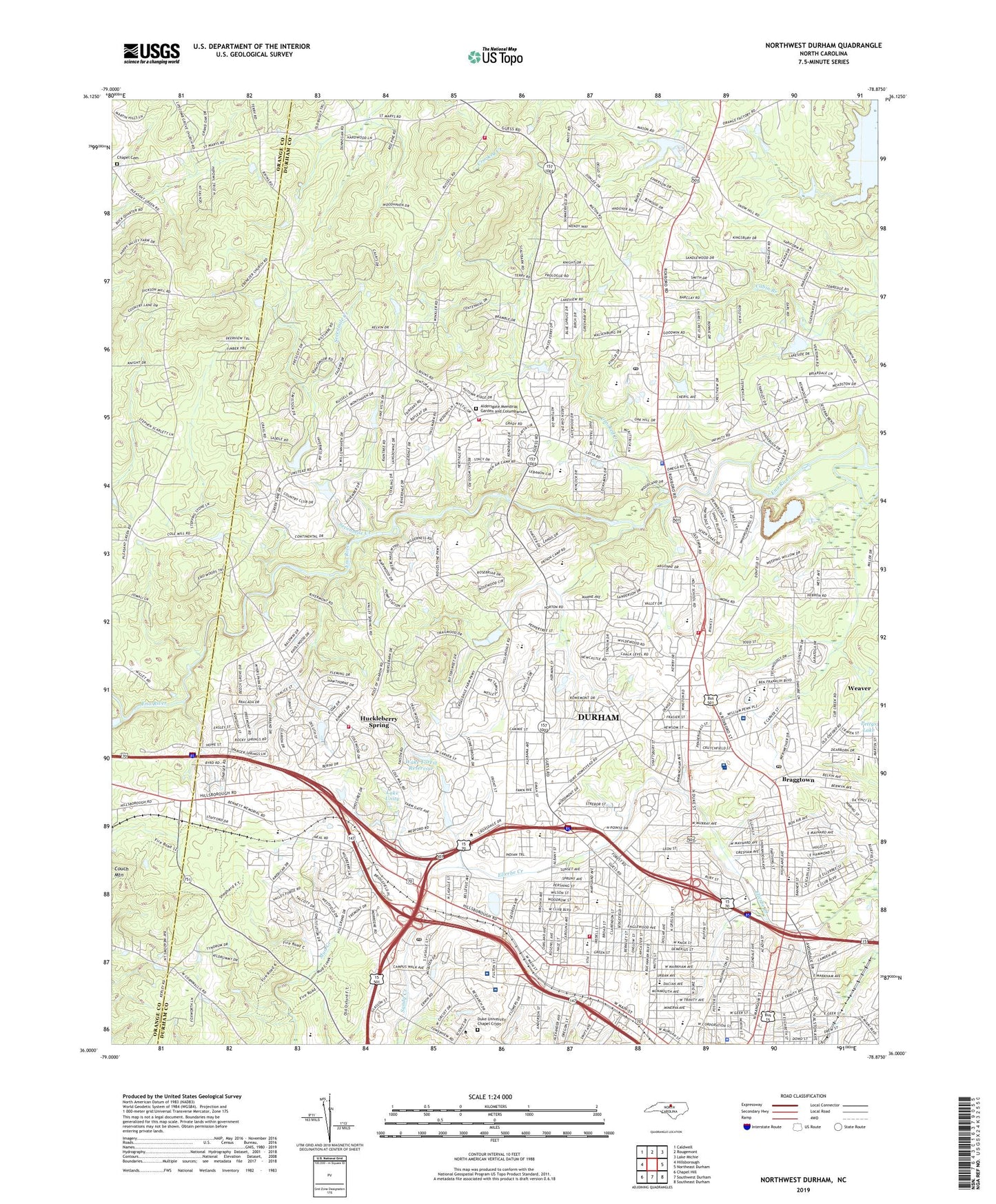 Northwest Durham North Carolina US Topo Map Image