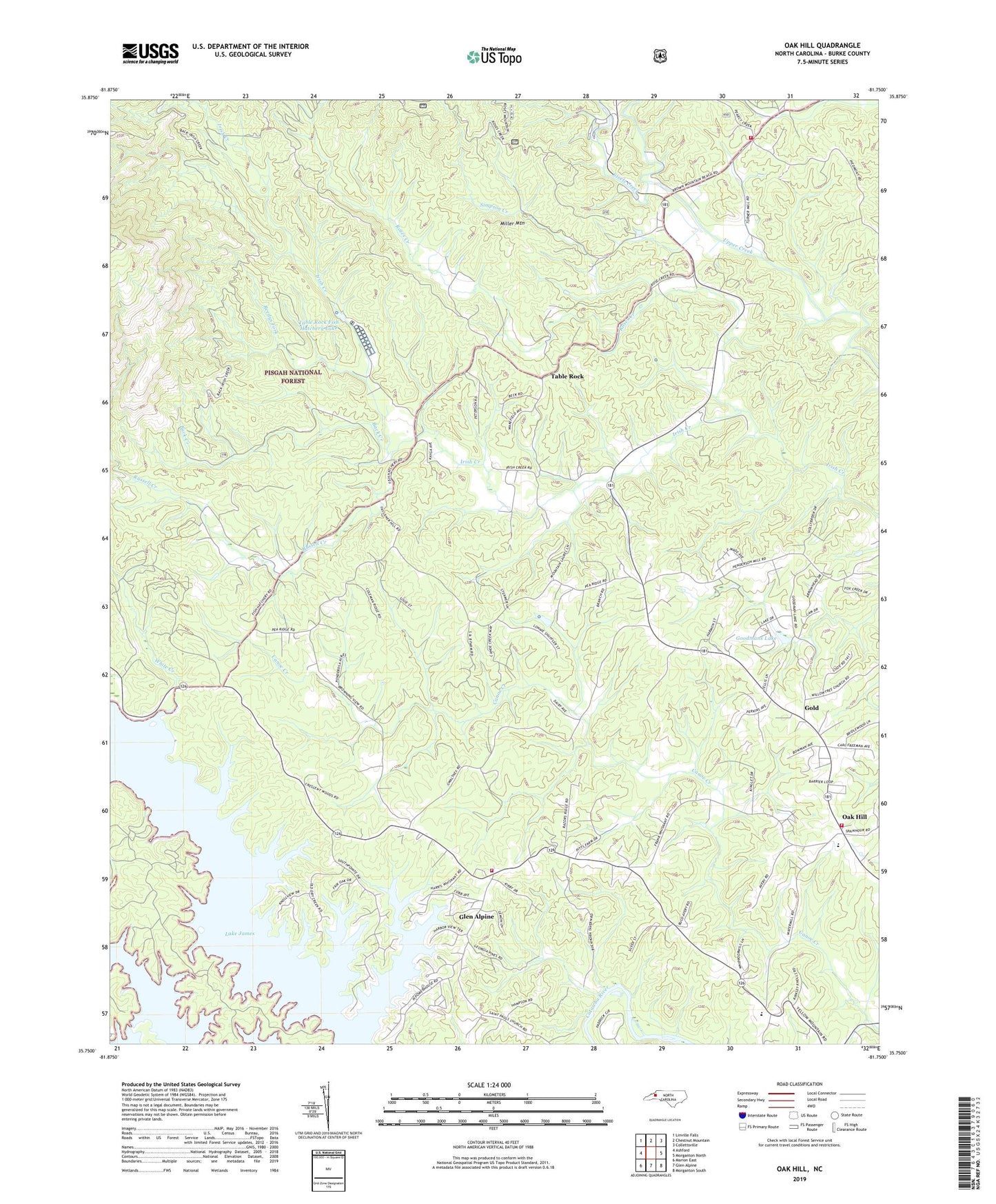 Oak Hill North Carolina US Topo Map Image