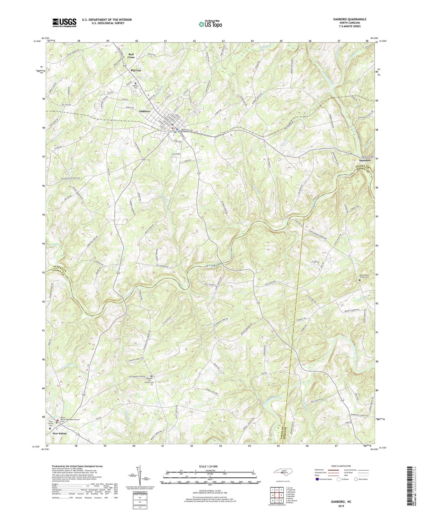 Oakboro North Carolina US Topo Map Image