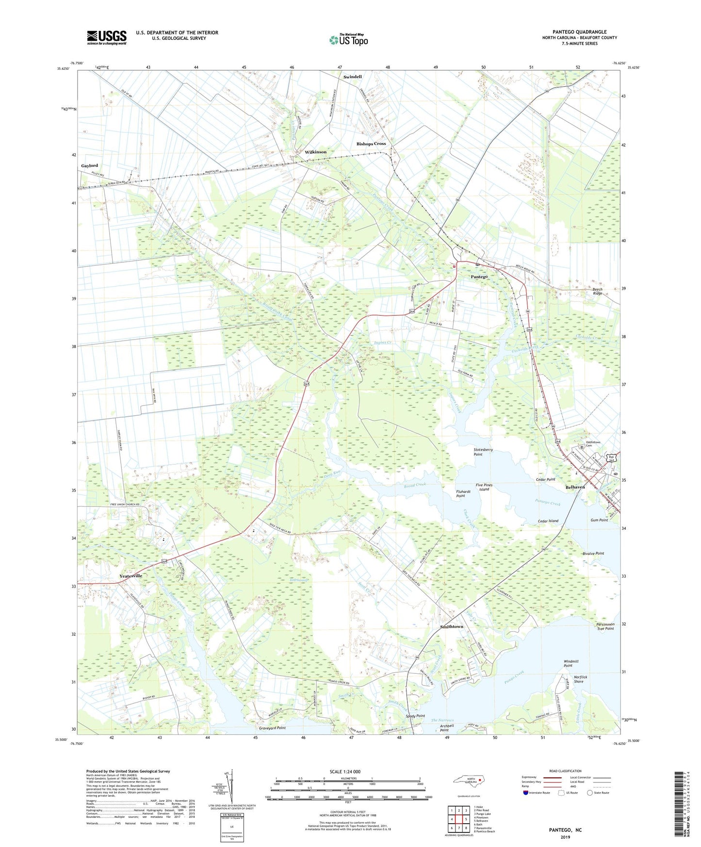 Pantego North Carolina US Topo Map Image