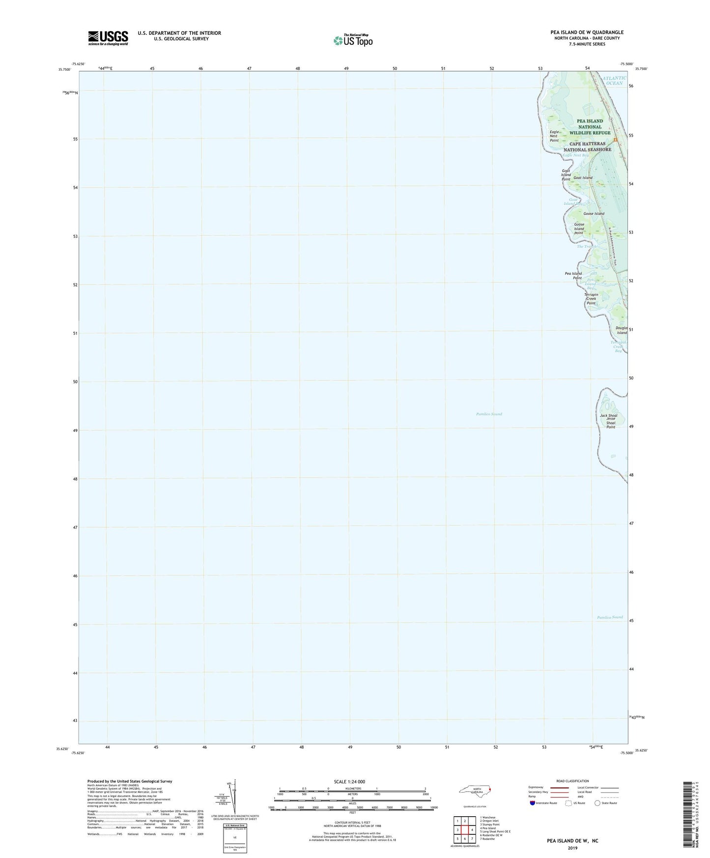 Pea Island OE W North Carolina US Topo Map Image