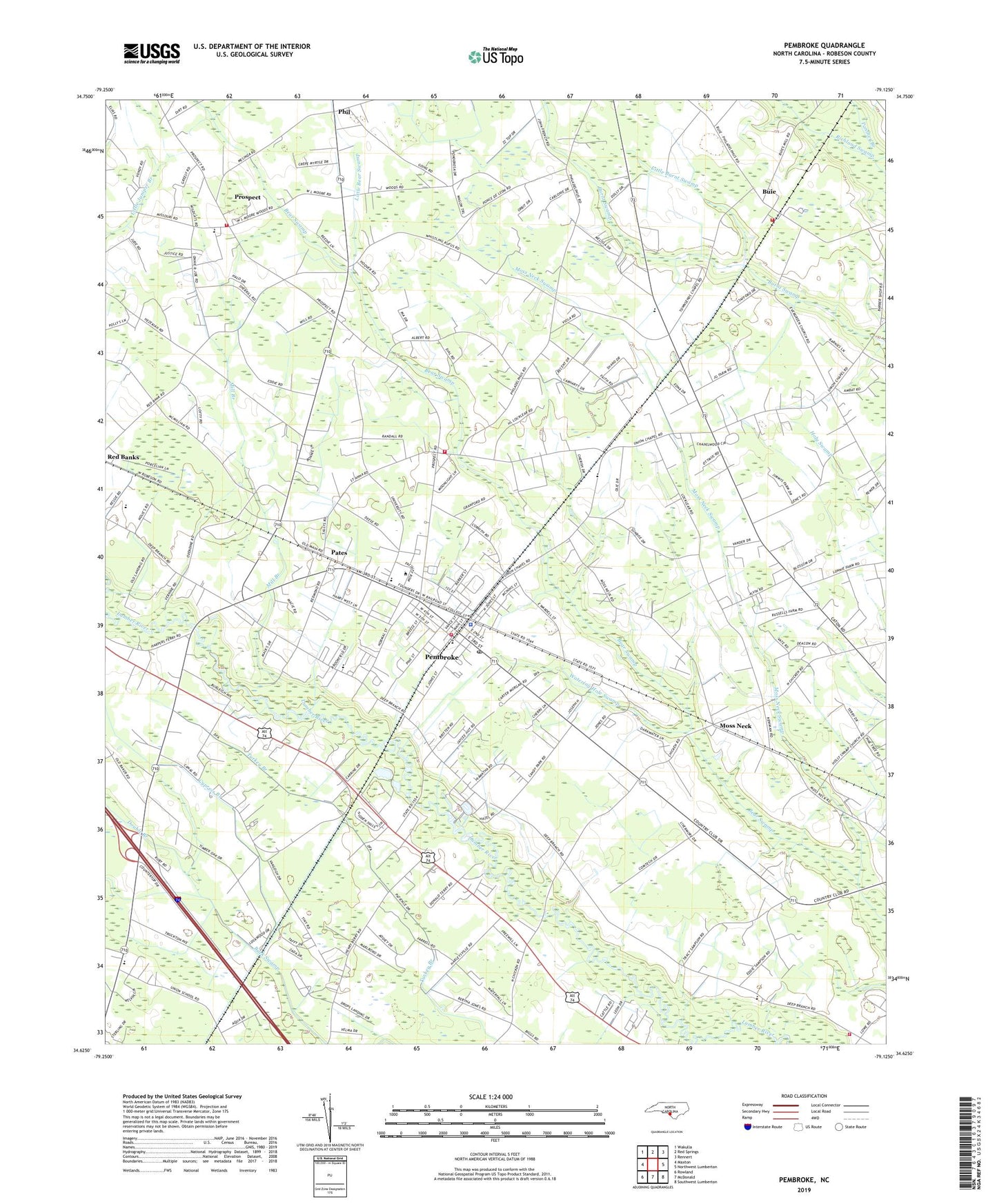 Pembroke North Carolina US Topo Map Image
