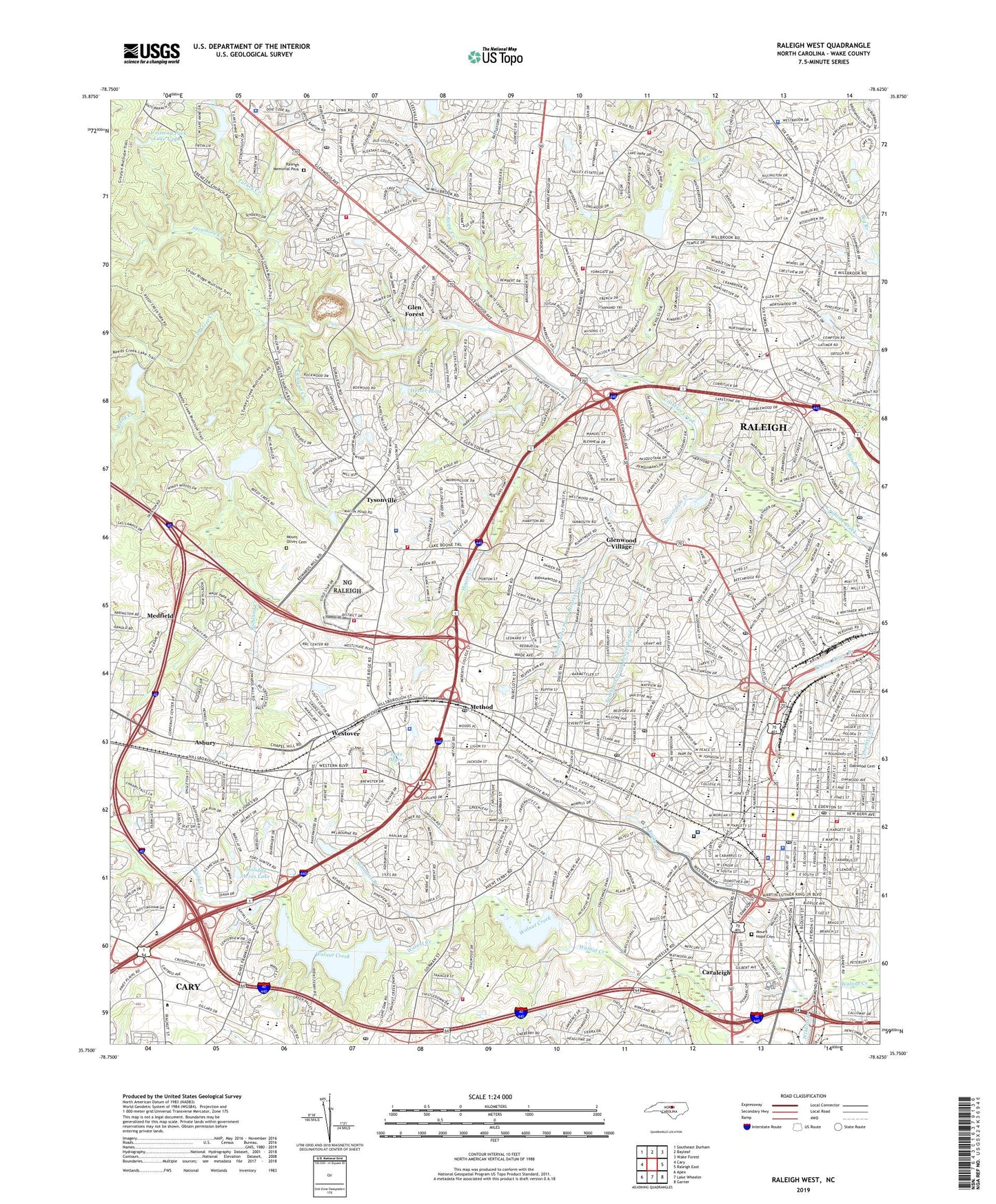 Raleigh West North Carolina US Topo Map Image