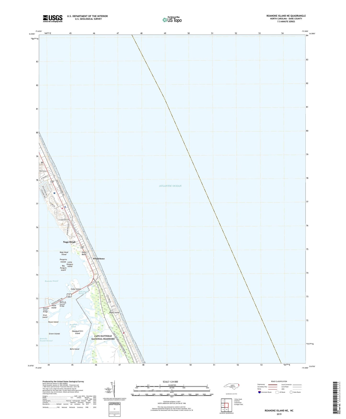 Roanoke Island NE North Carolina US Topo Map Image